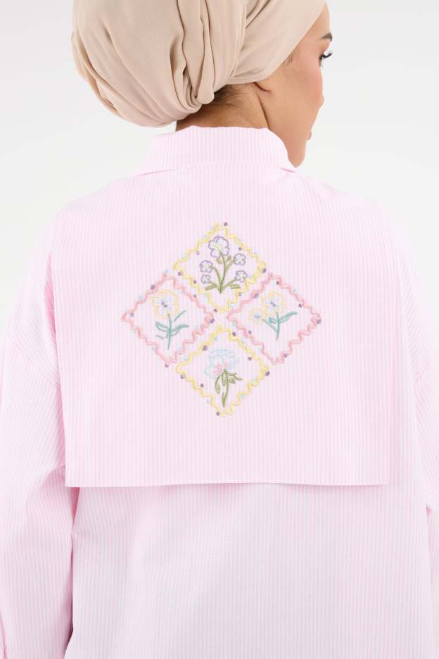 Harmoni Baby Pink Striped Linen Shirt