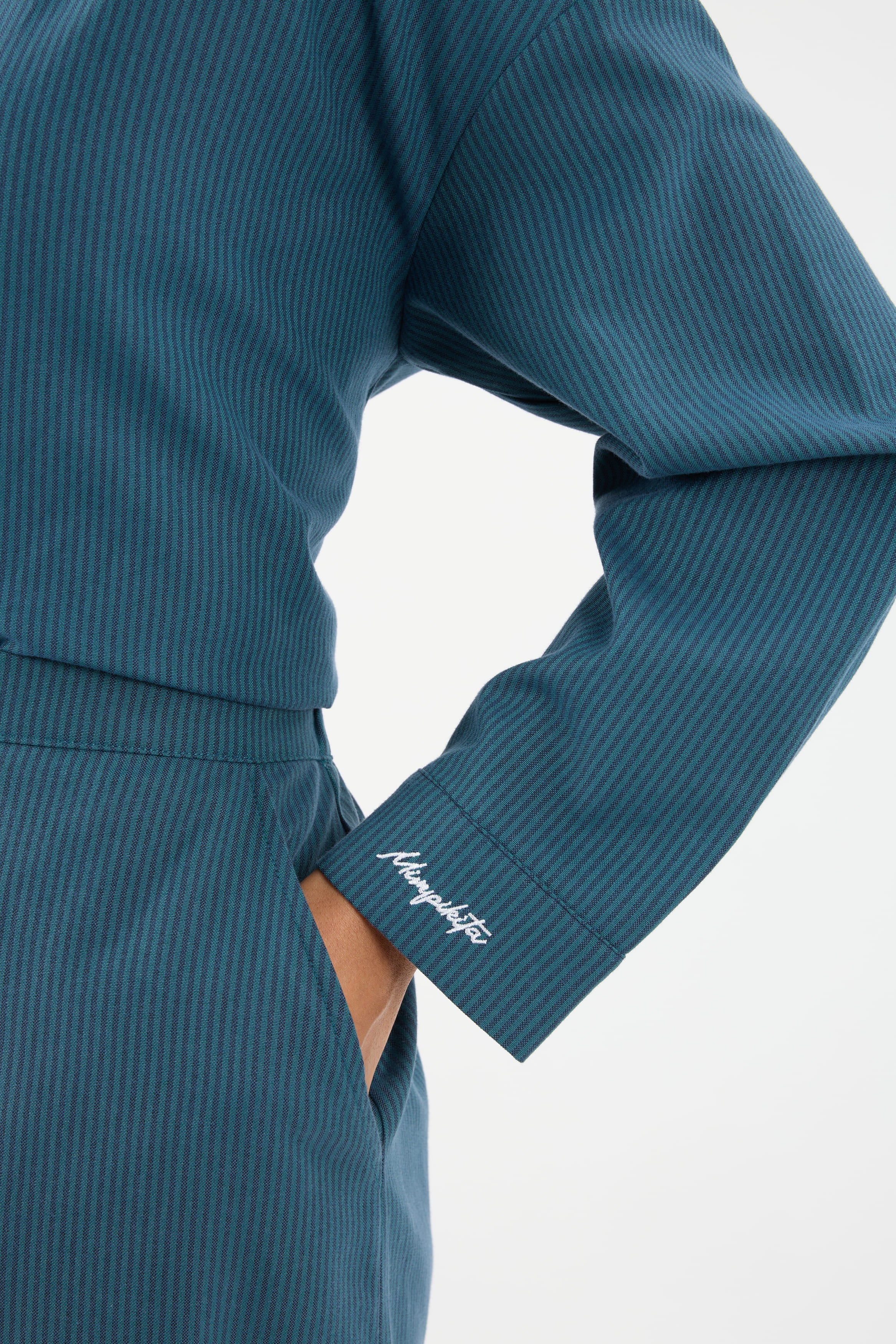 Harmoni Teal Blue Striped Linen Skirt