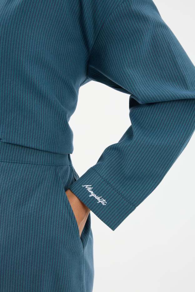 Harmoni Teal Blue Striped Linen Skirt