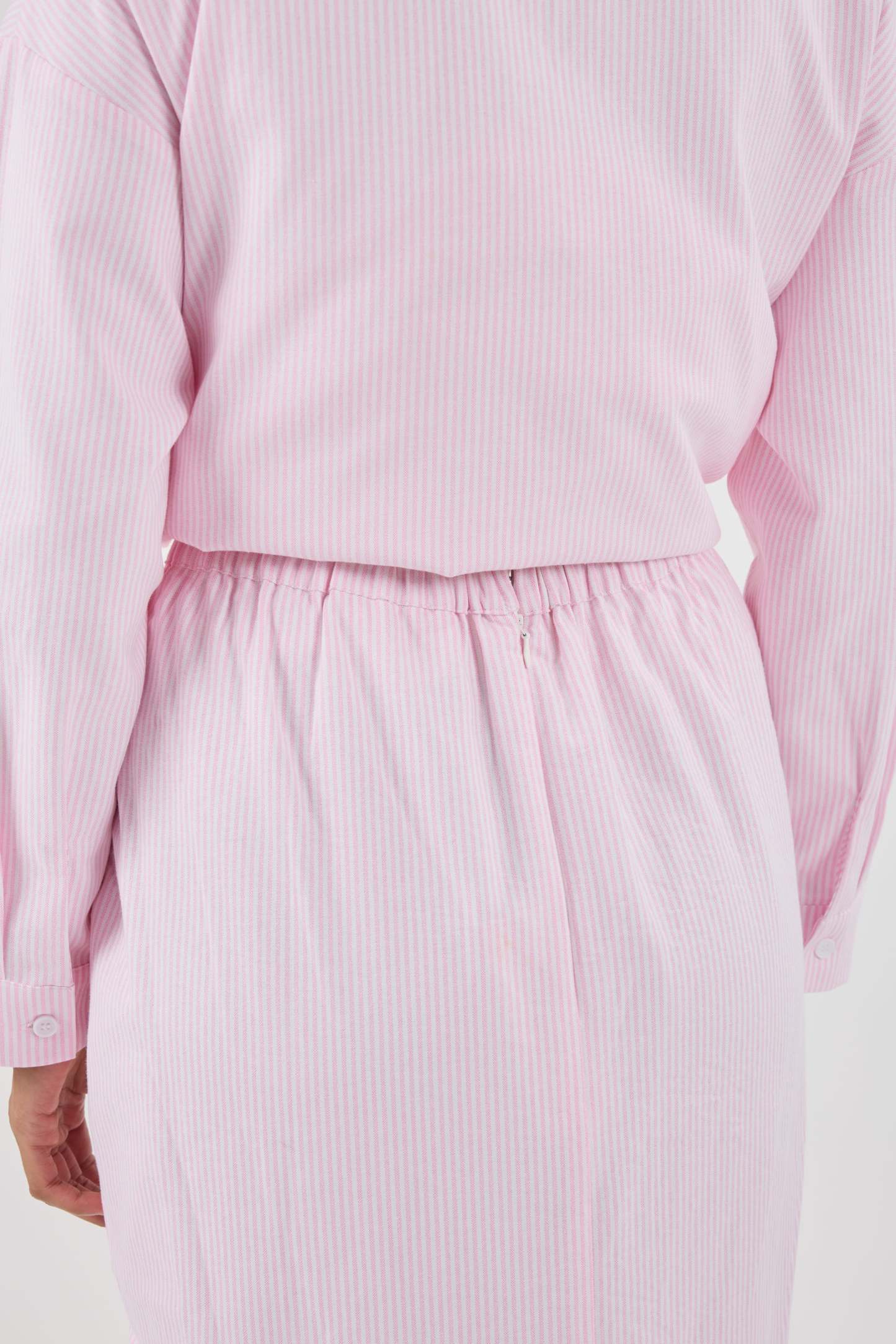 Harmoni Baby Pink Striped Linen Skirt