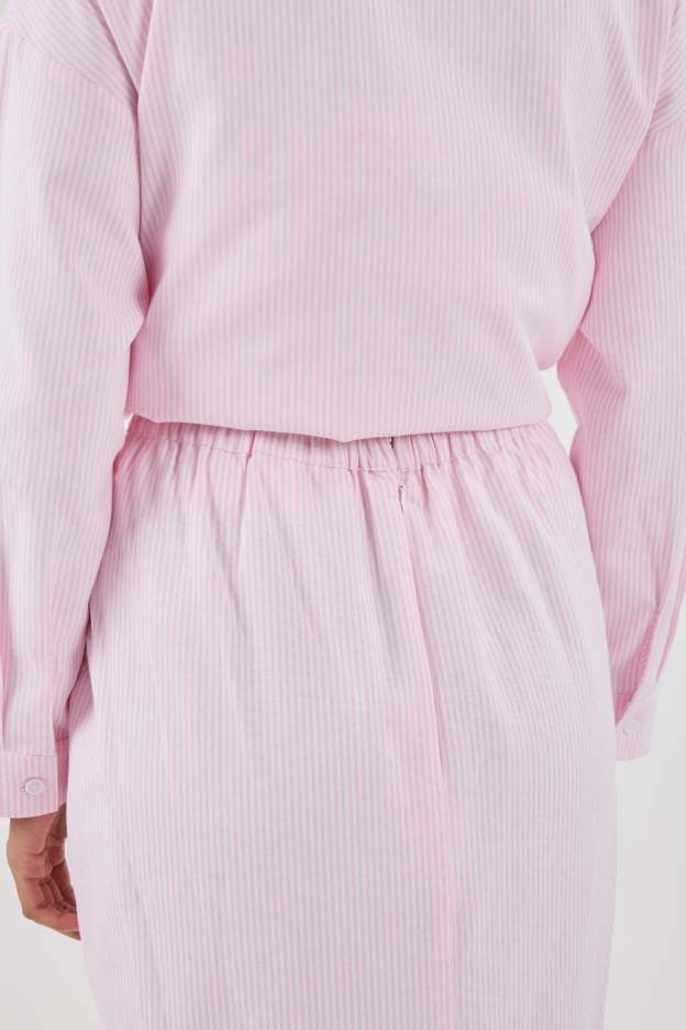 Harmoni Baby Pink Striped Linen Skirt