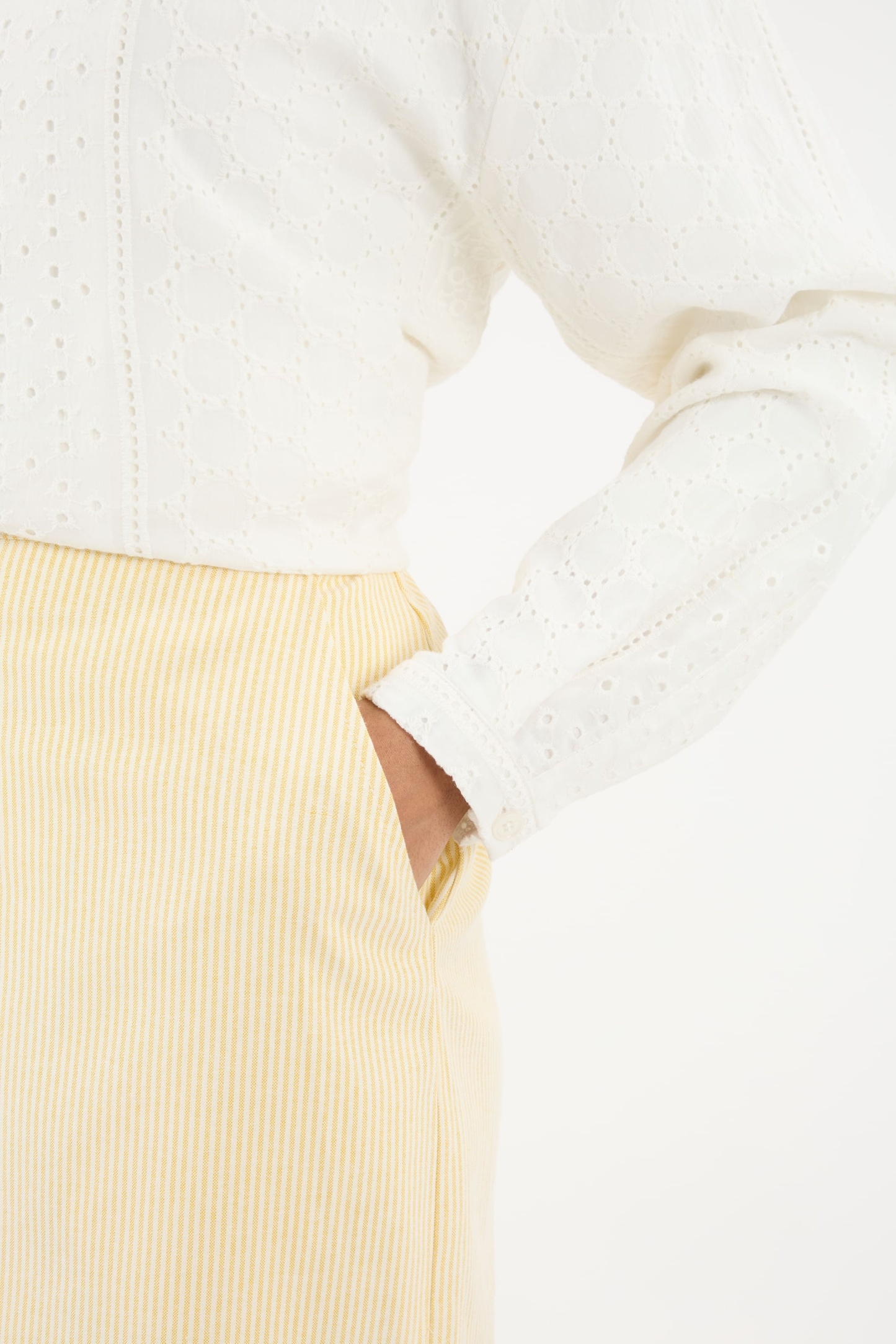 Harmoni Butter Yellow Striped Linen Skirt