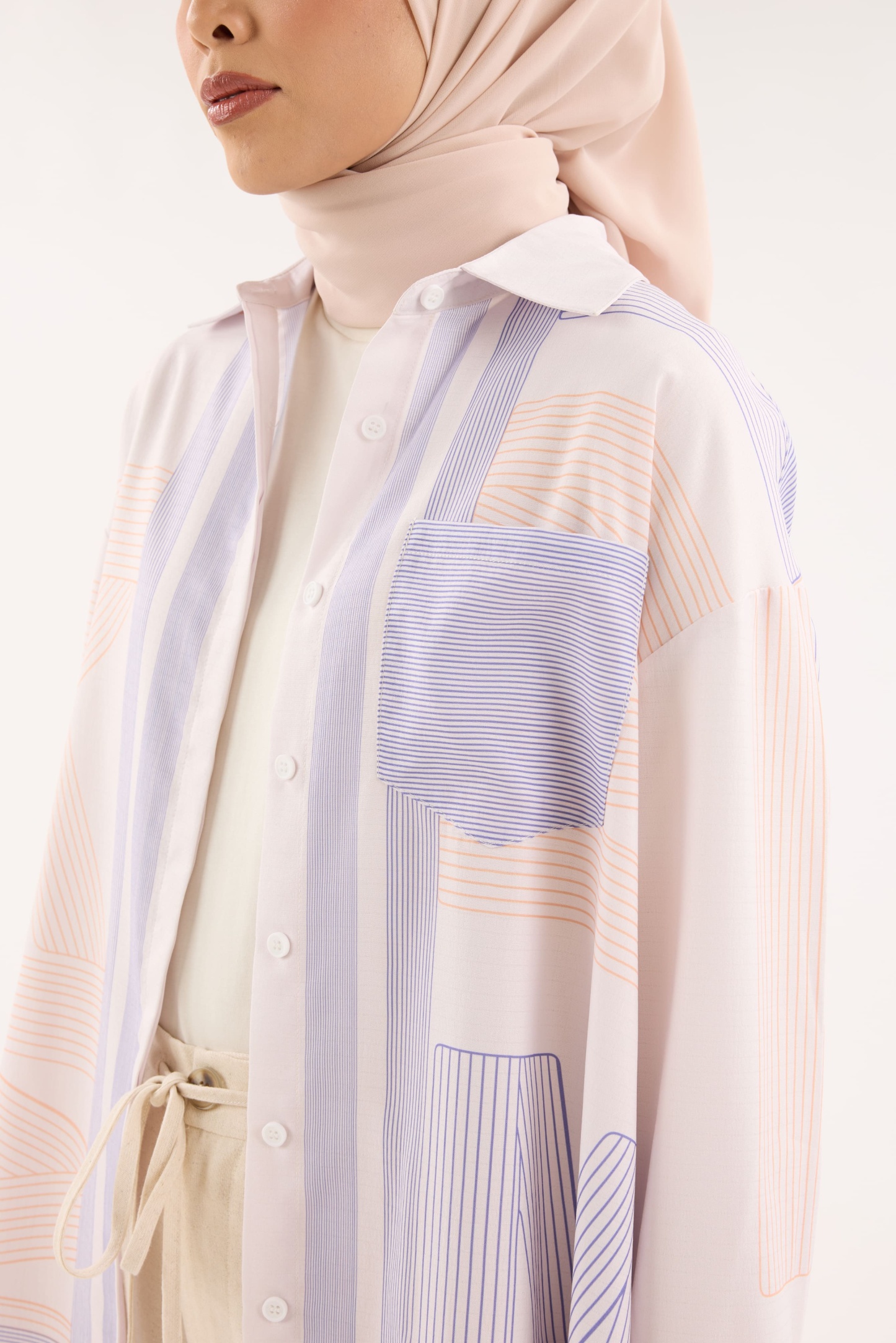 Avery Blue-Lemon Printed Oversized Shirt