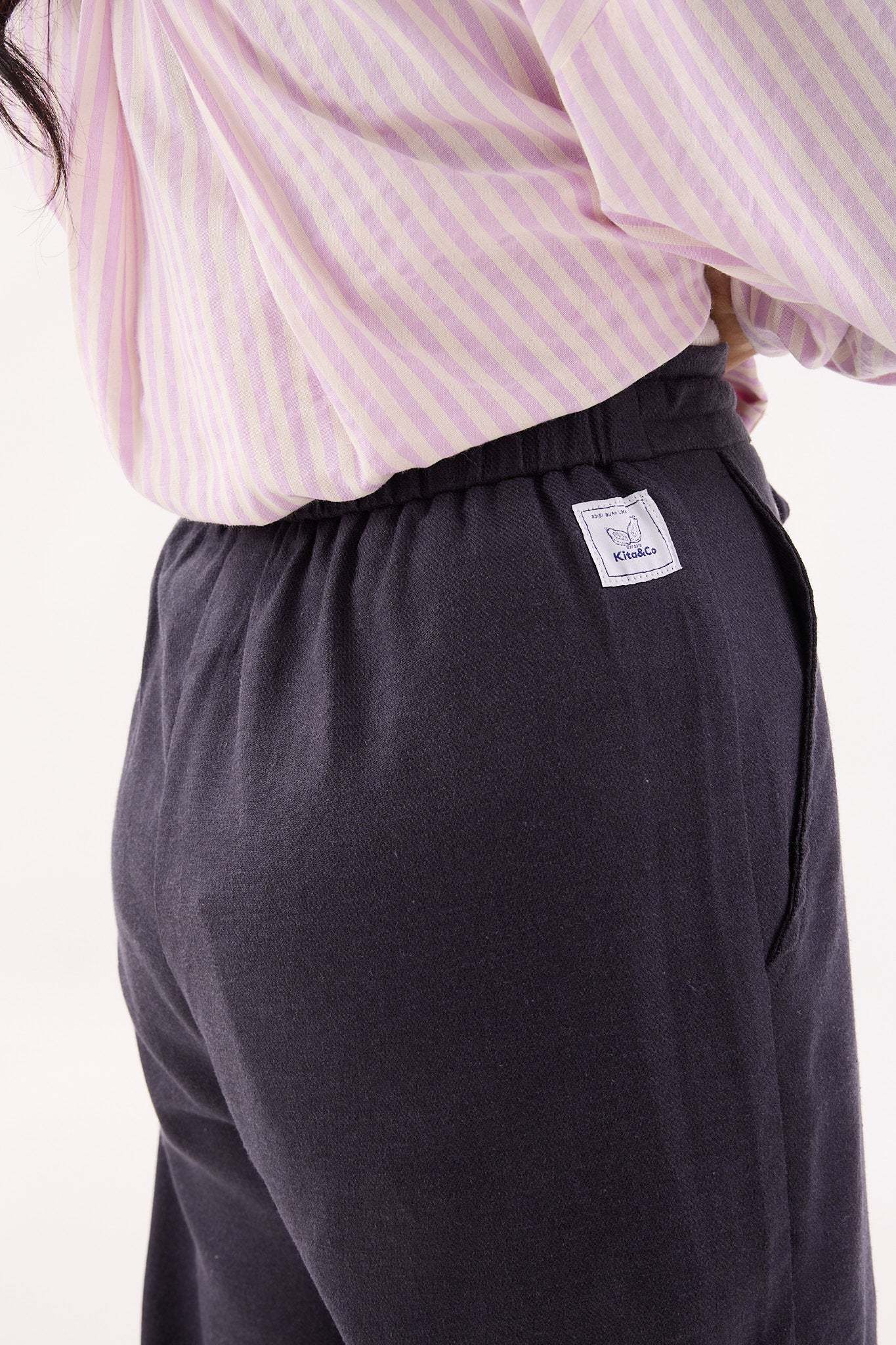 Dark Navy Blue Linen Wide Leg Pants - Women's