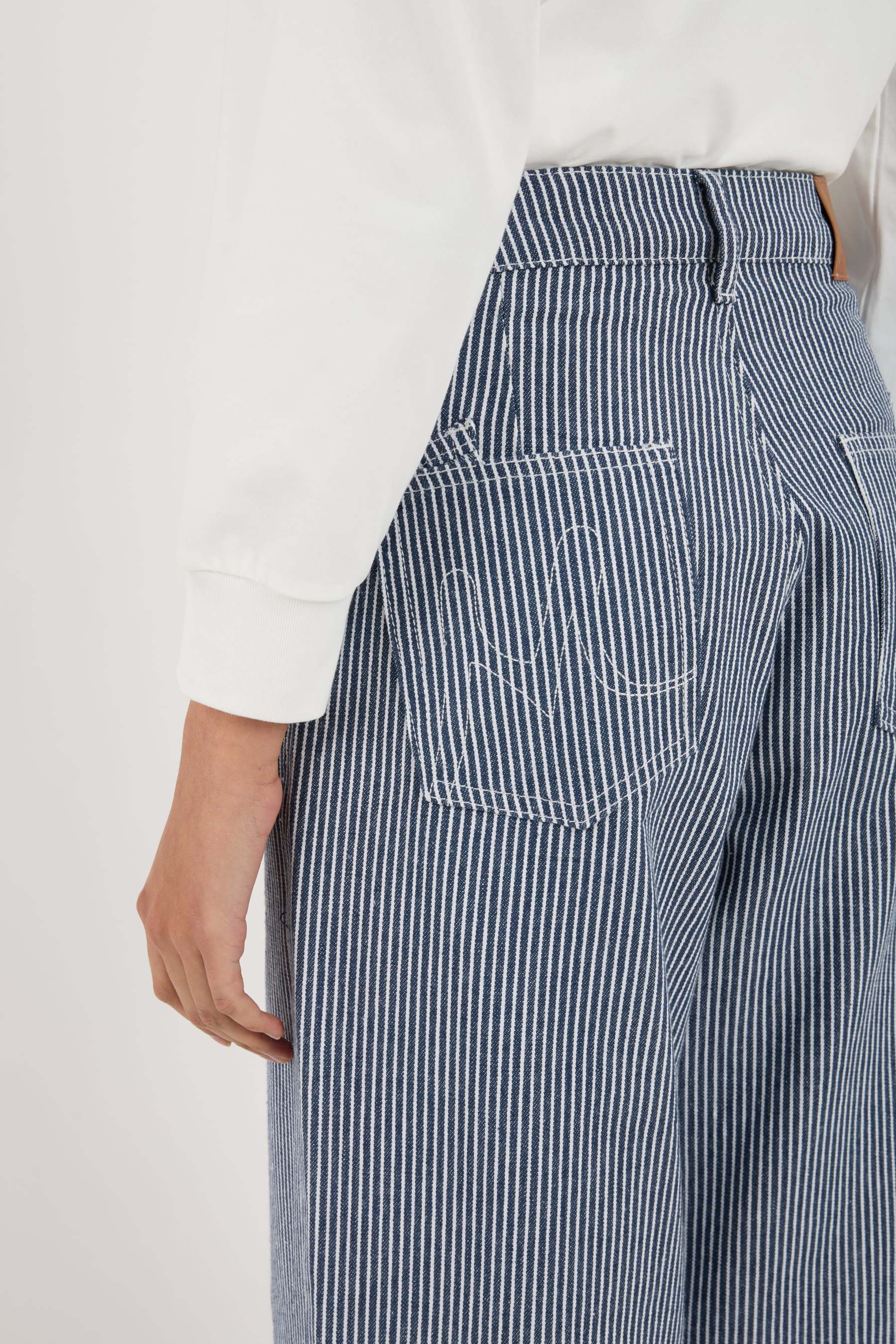 Lara Navy Stripes Wide Straight Jeans