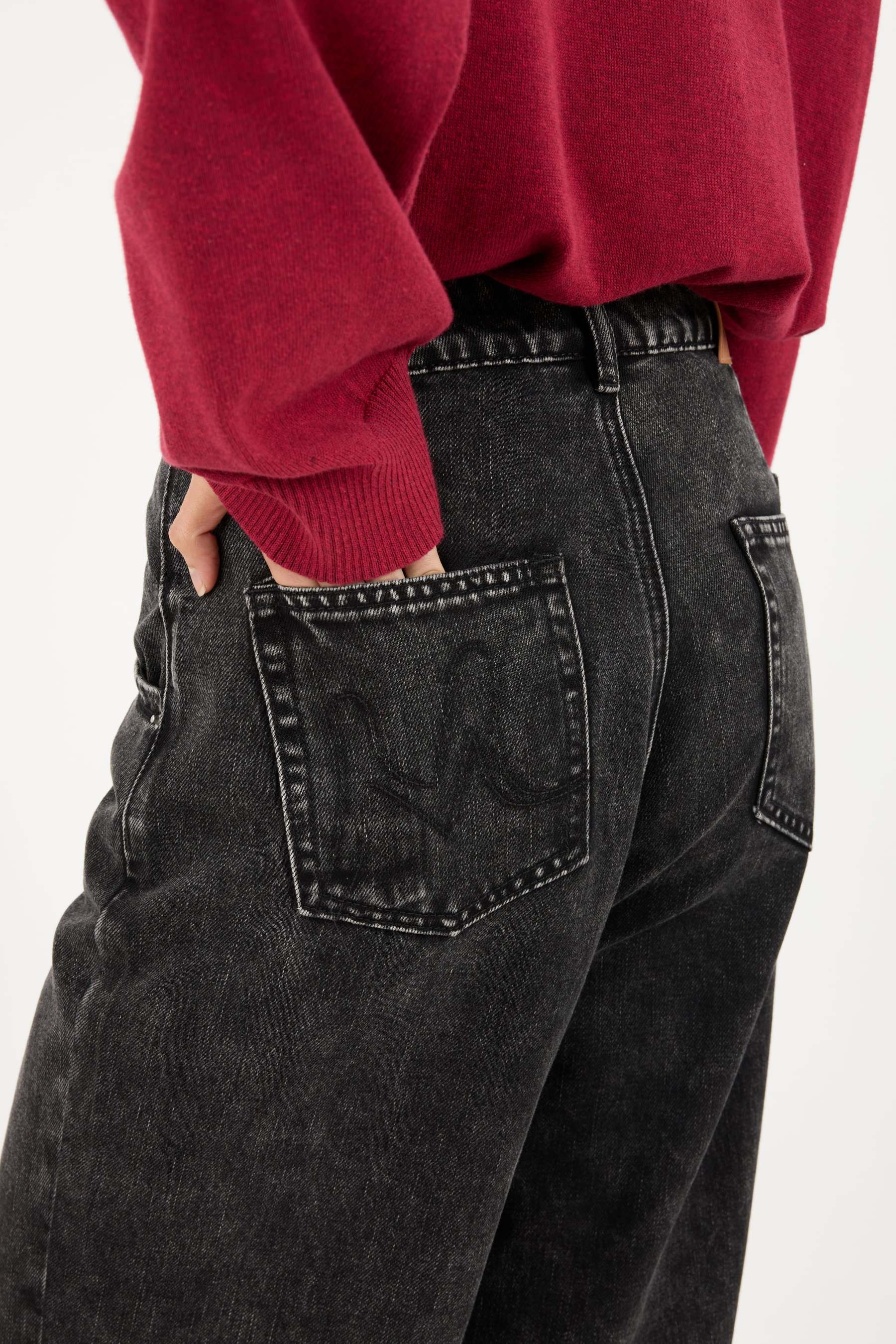 Lara Washed Black Wide Straight Jeans