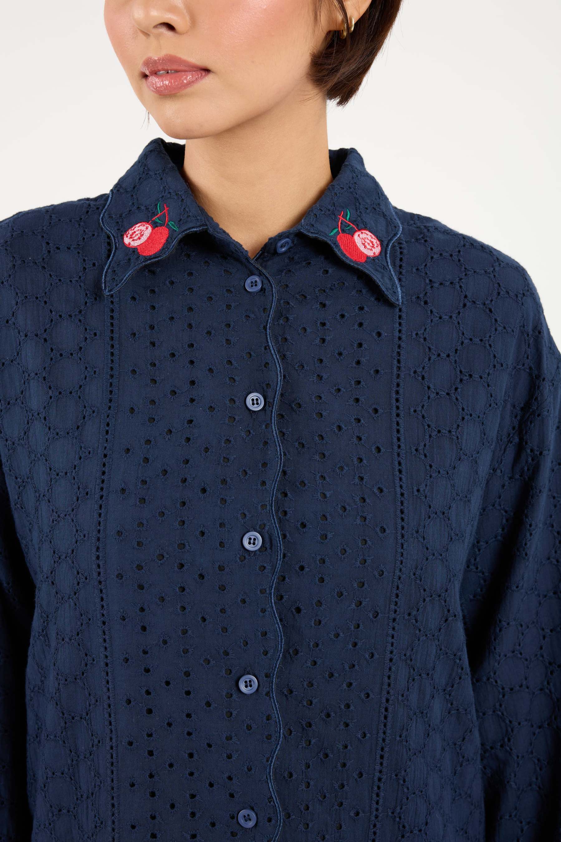 Tropika Navy Blue Textured Embroidered Shirt