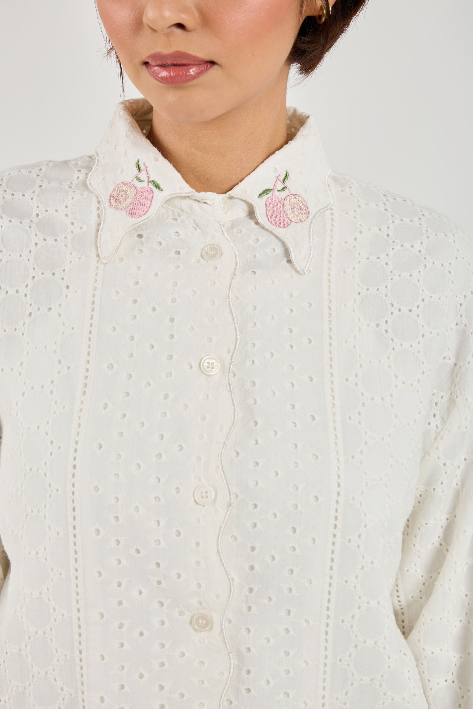 Tropika Off-White Textured Embroidered Shirt
