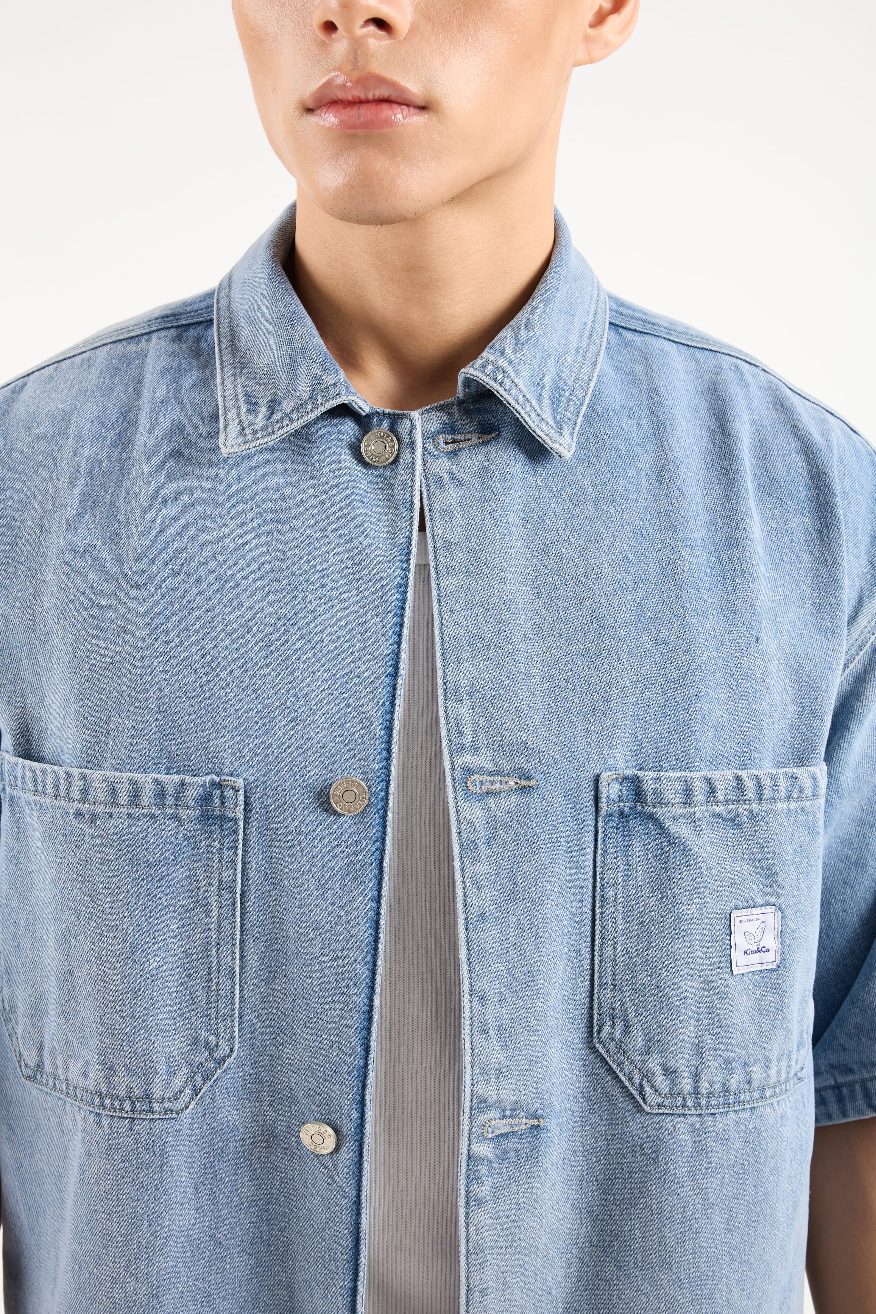 Acid Wash Blue Oversized Denim Shirt - Men's