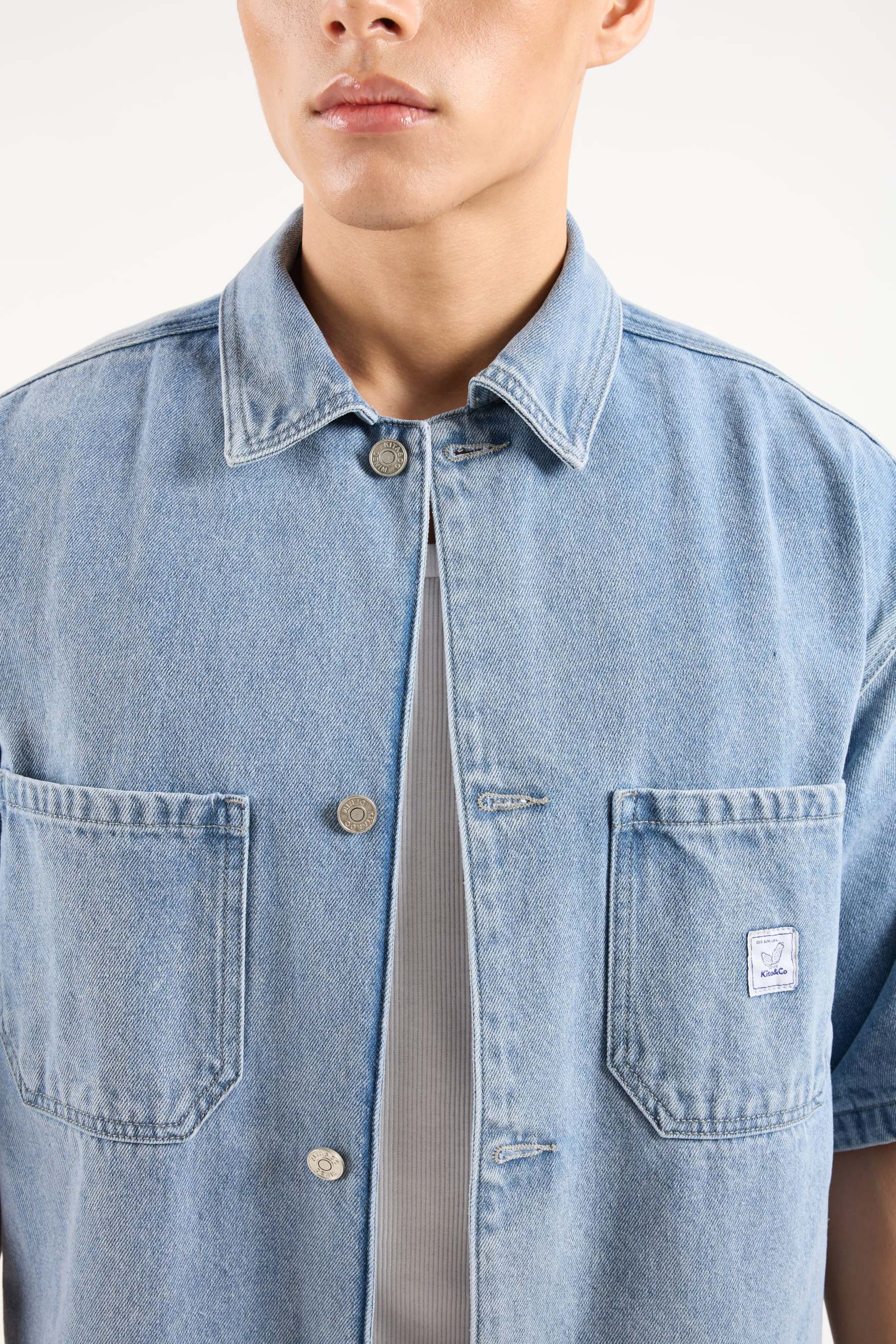 Acid Wash Blue Oversized Denim Shirt - Men's
