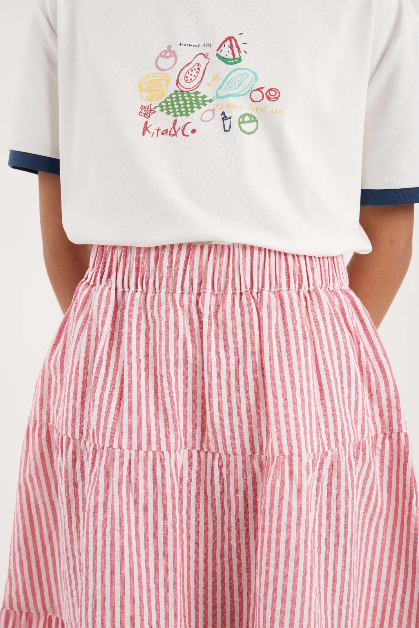 Guava Red Stripes Mini Tiered Skirt - Girls