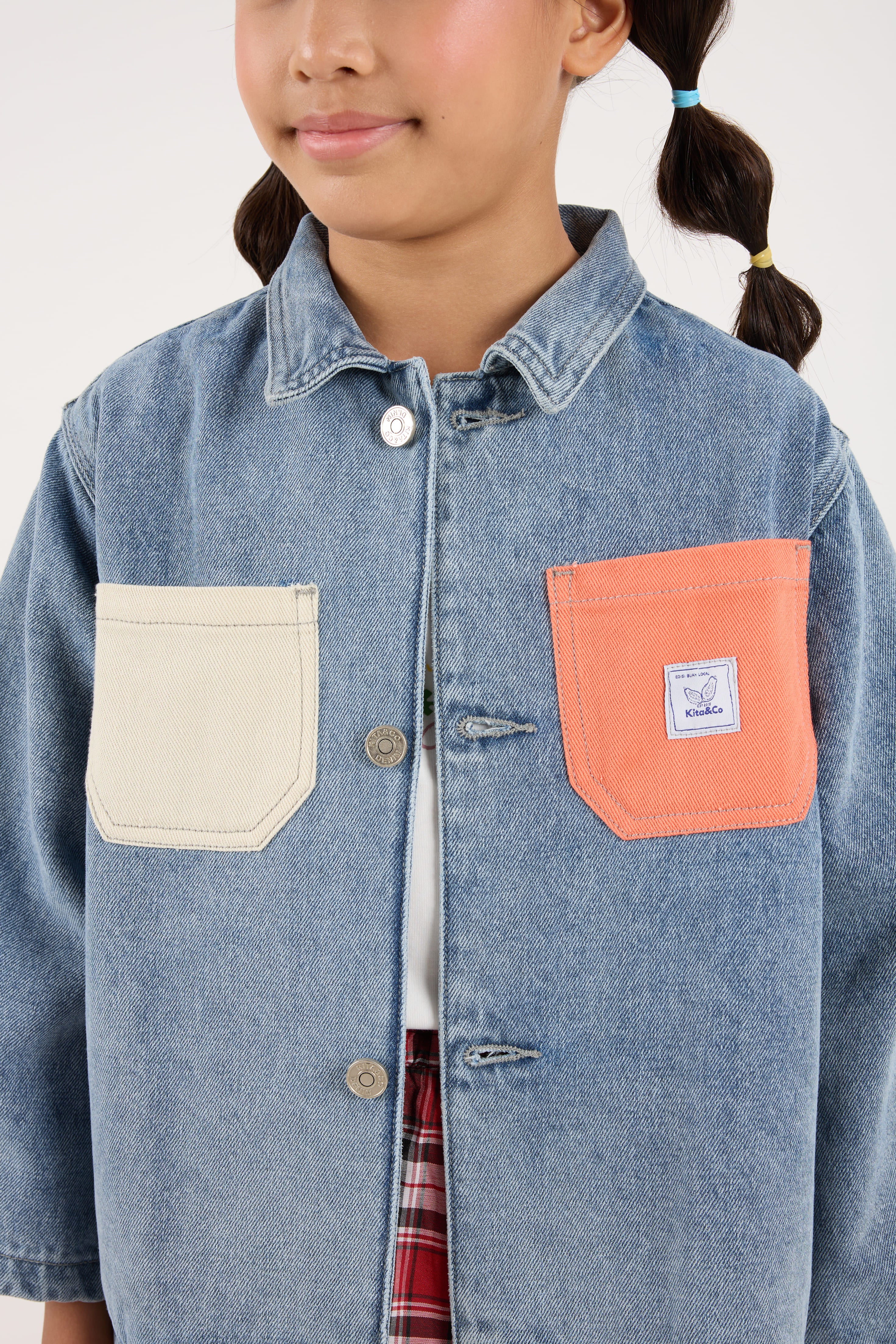 Acid Wash Blue Mini Oversized Denim Shirt - Kids