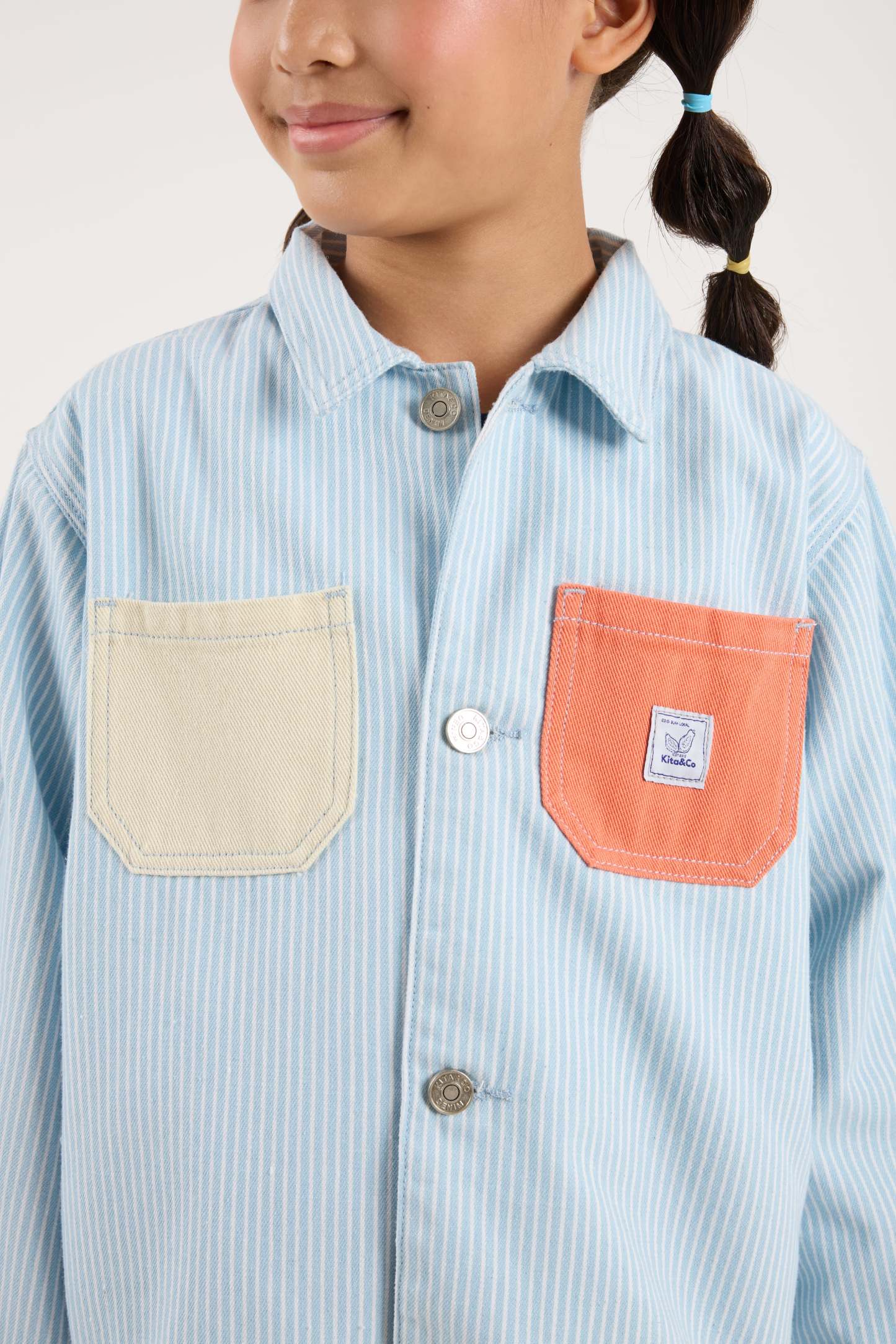 Light Blue Stripes Mini Oversized Denim Shirt - Kids