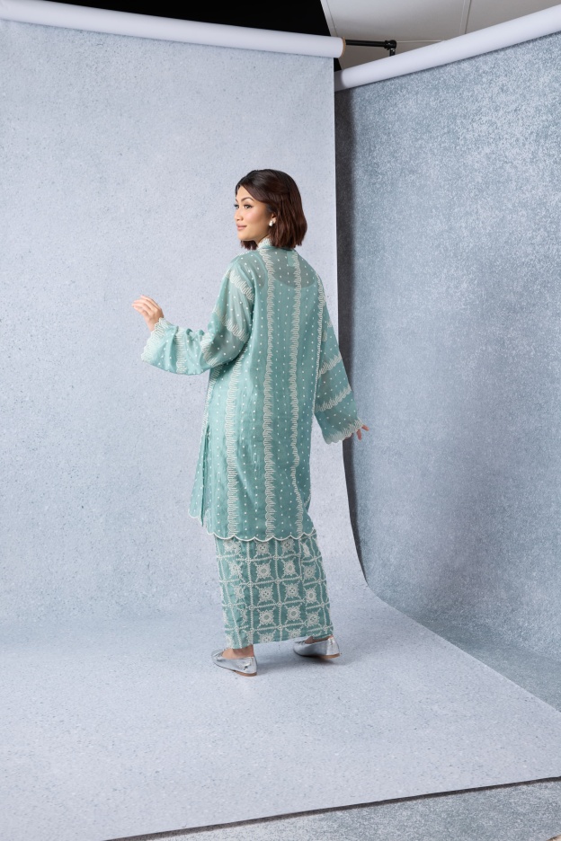 Sinar Teal Green Embroidered Kebaya Set