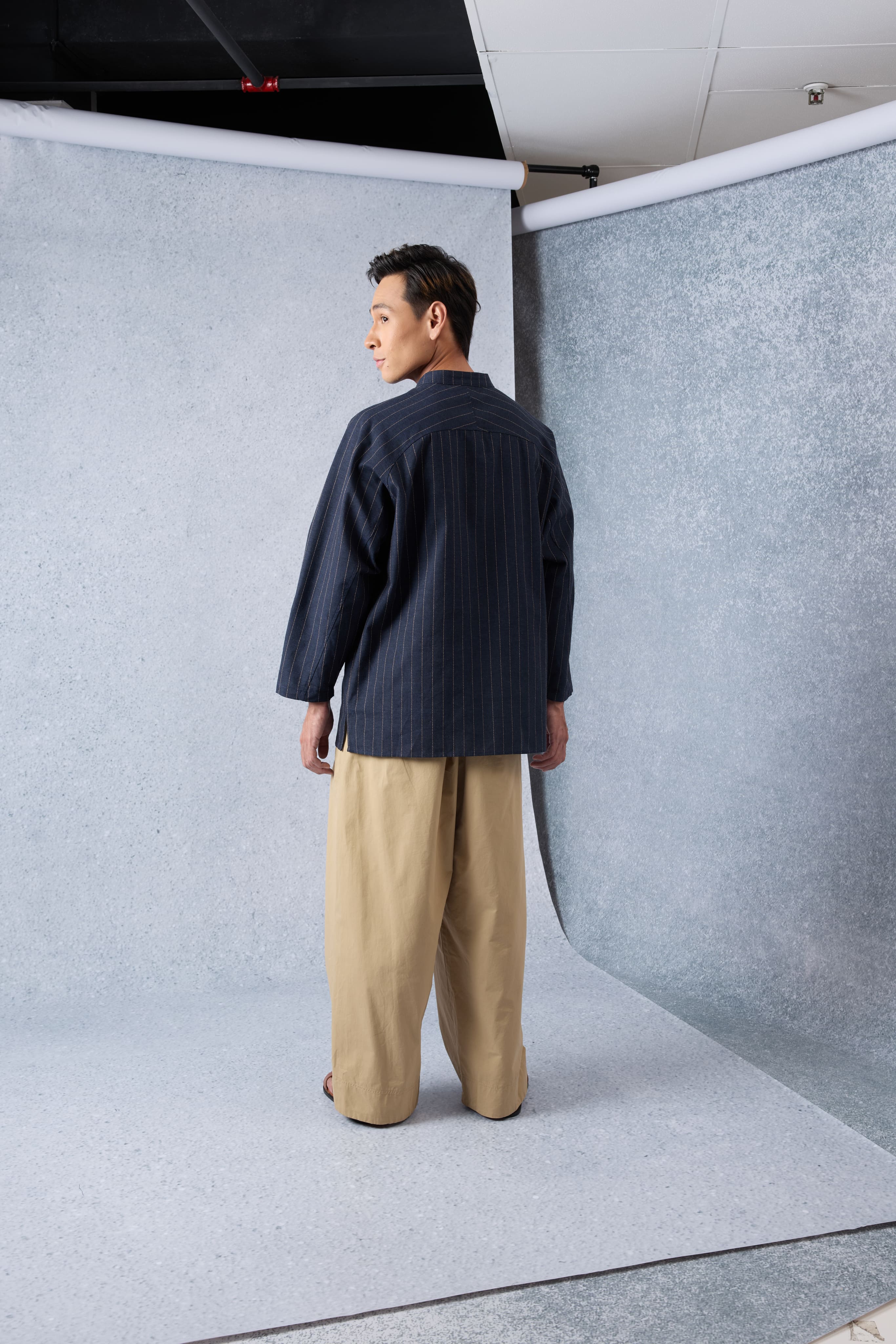 Jiwa Navy Blue Striped Kurta