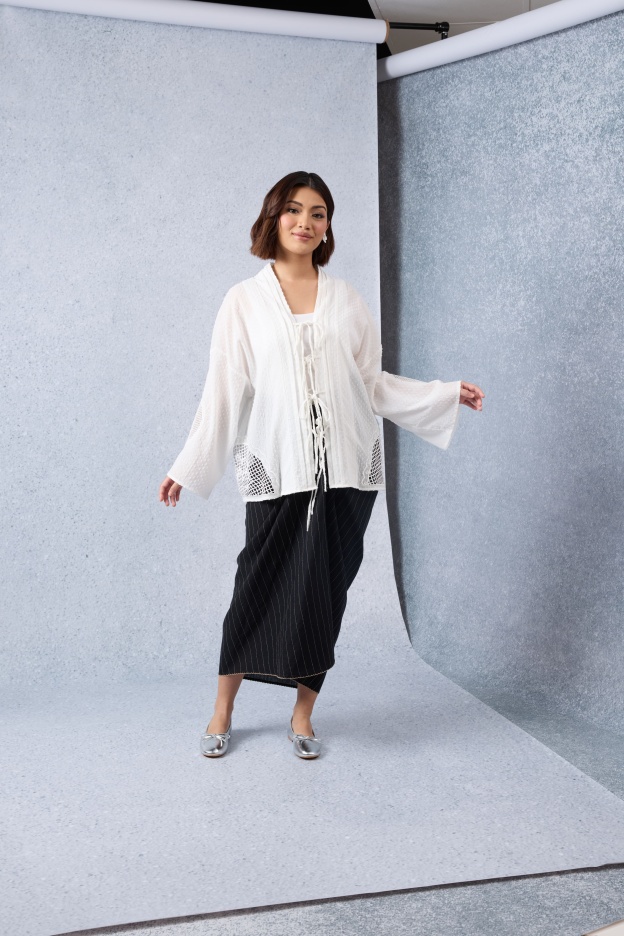 Cantum White Coquette Batwing Top