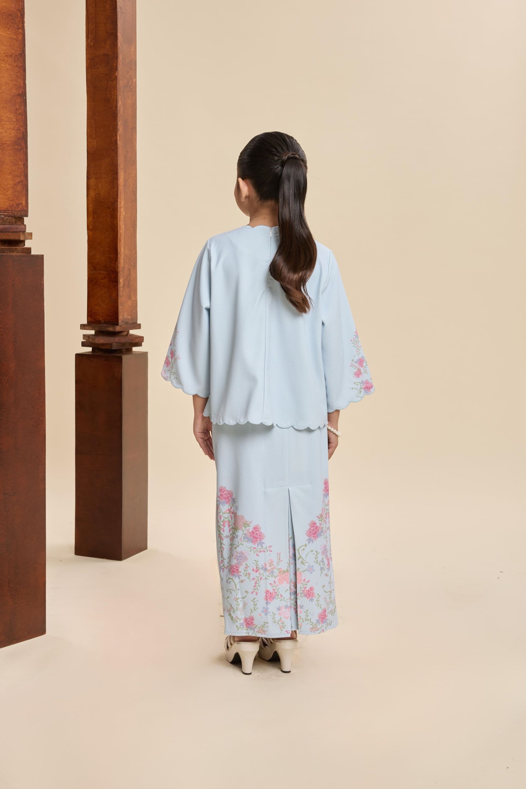 Amala Sky Blue Mini Scallop Kurung Set
