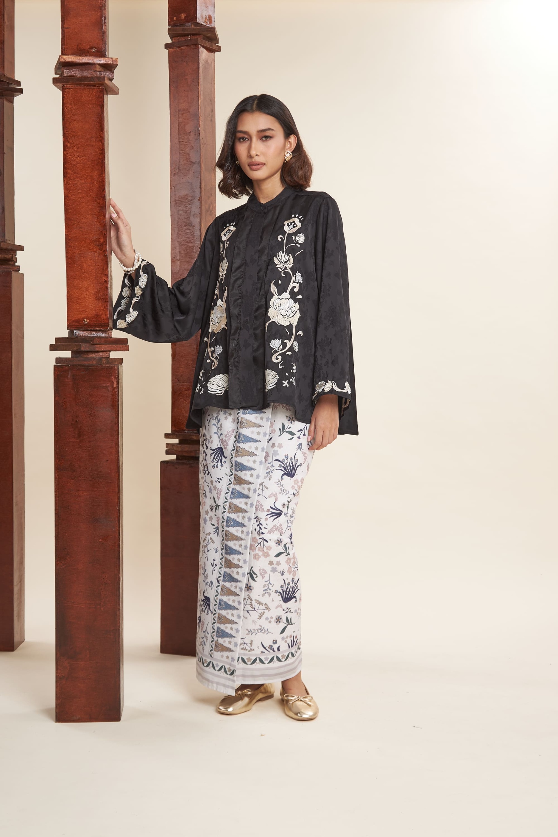 Mulya Black Embroidered Flare Top