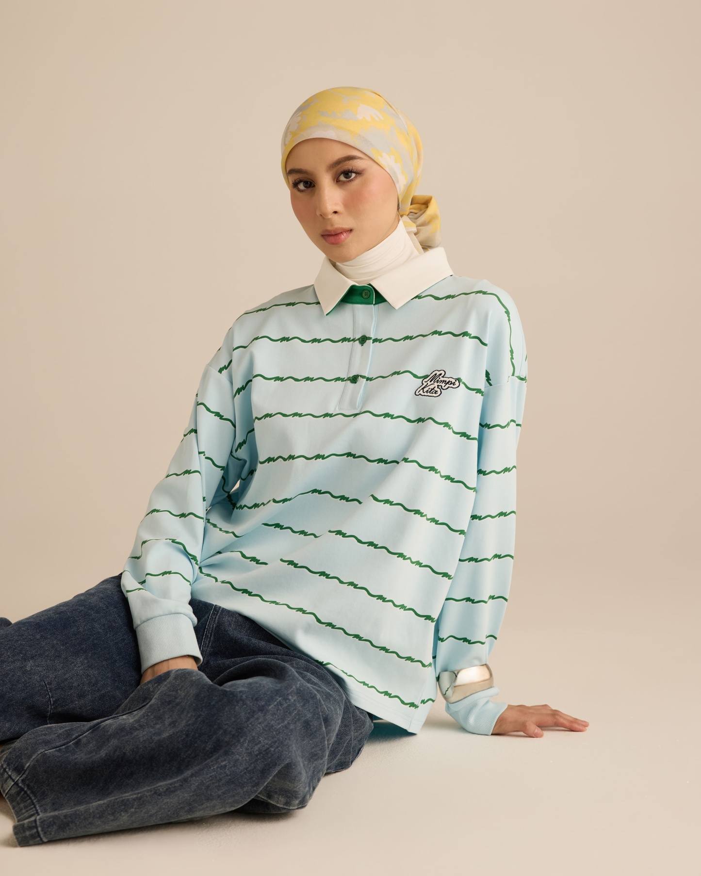 Josie Soft Blue Collared Striped Top