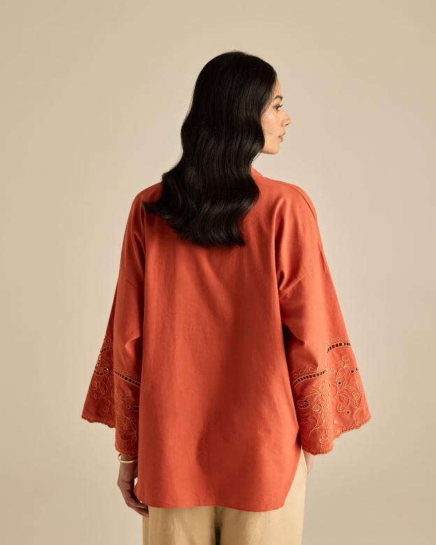 Aura Brick Embroidered Boxy Top