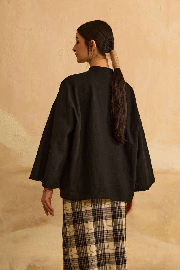 Nadra Black Embroidered Boxy Top