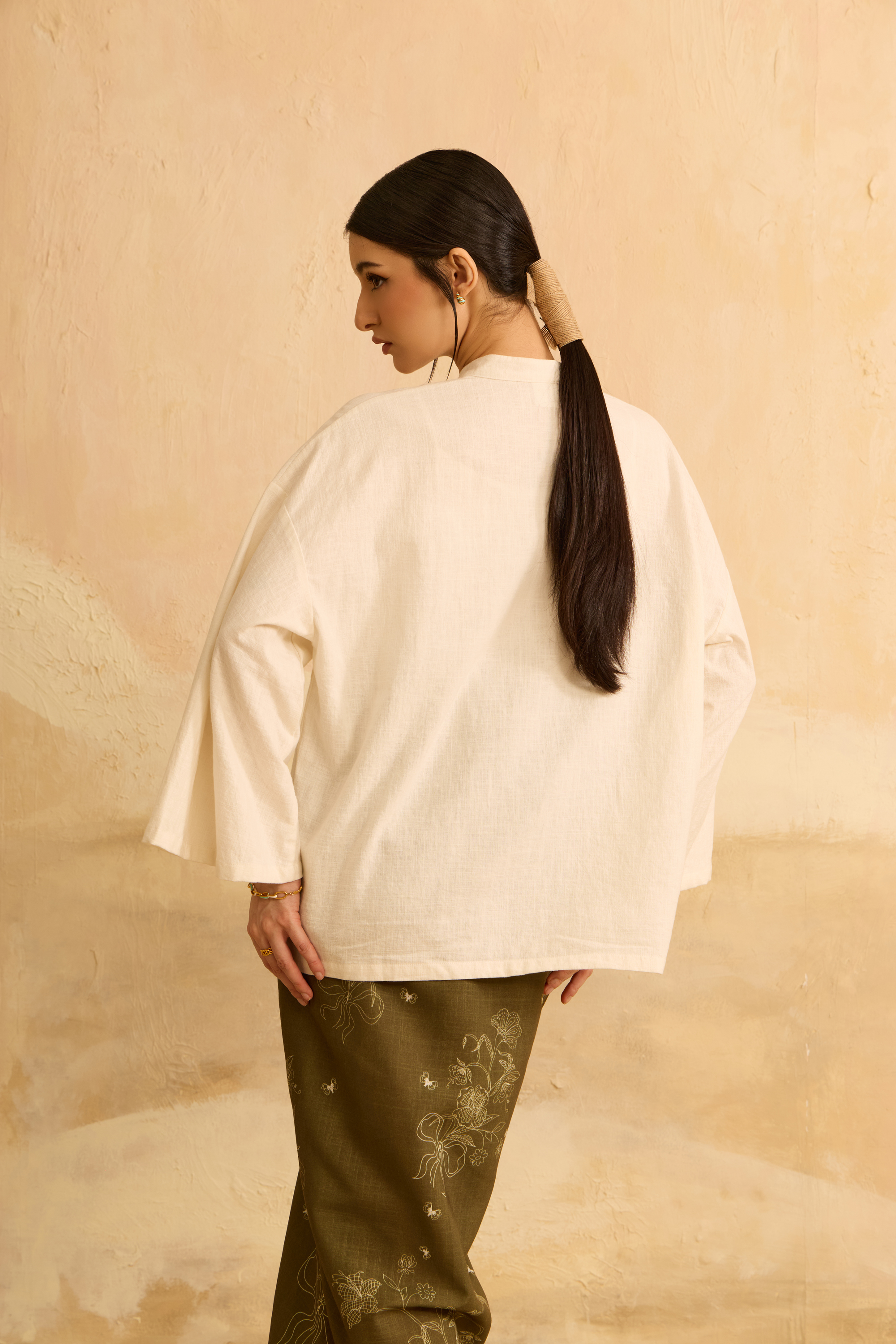 Nadra Off White Embroidered Boxy Top