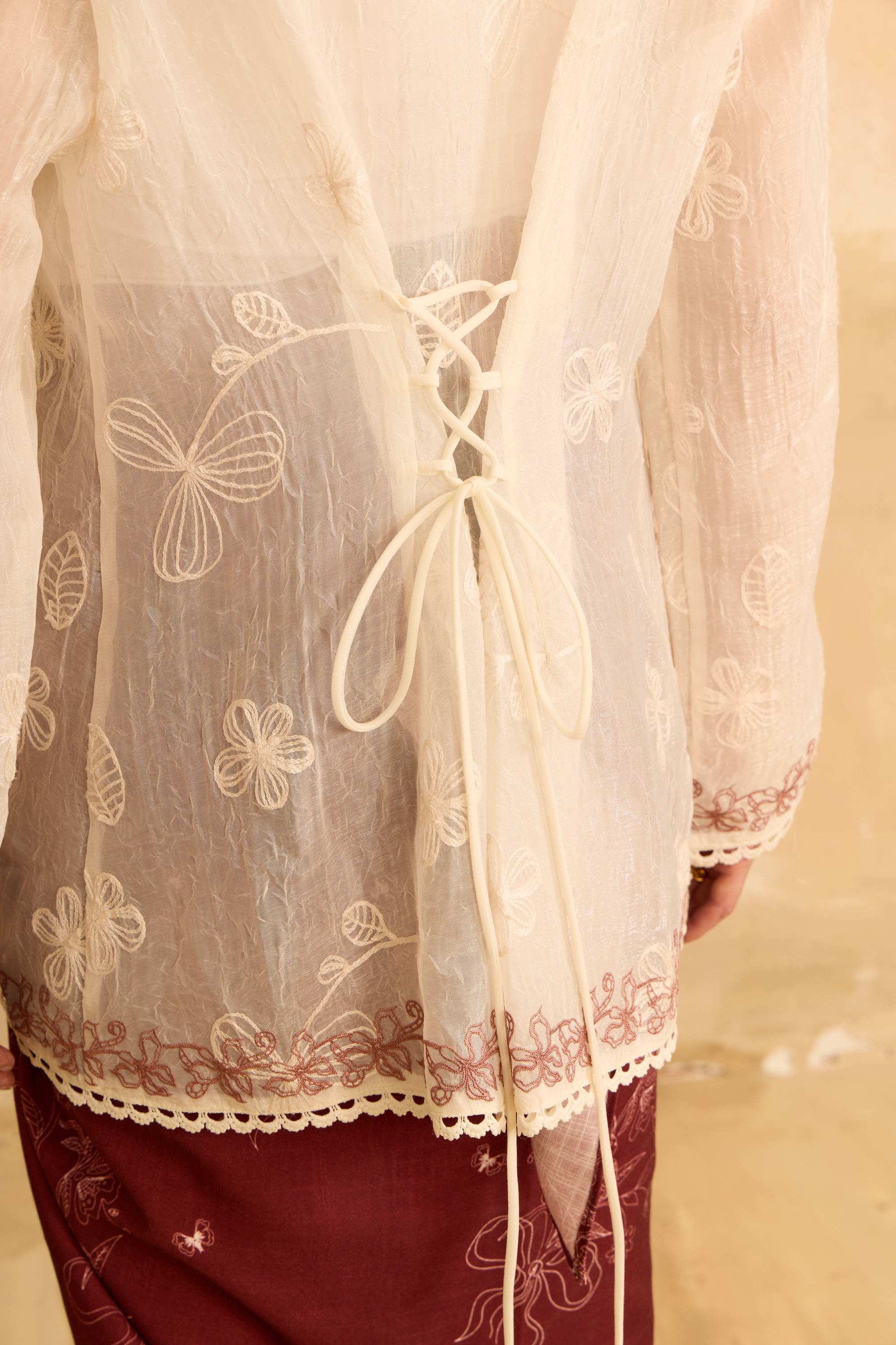 Kaylani Cream Embroidered Lace Kebaya Top