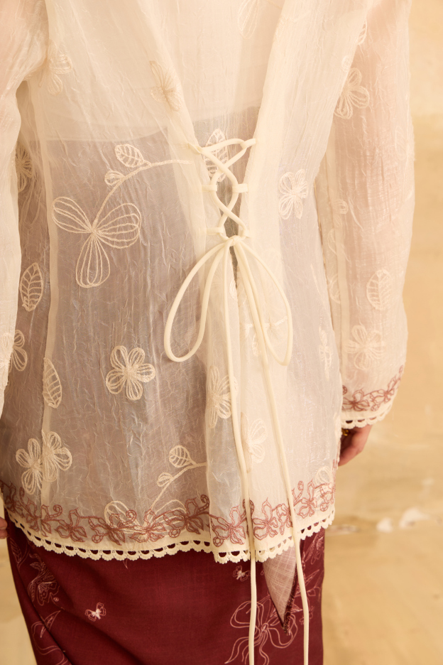 Kaylani Cream Embroidered Lace Kebaya Top