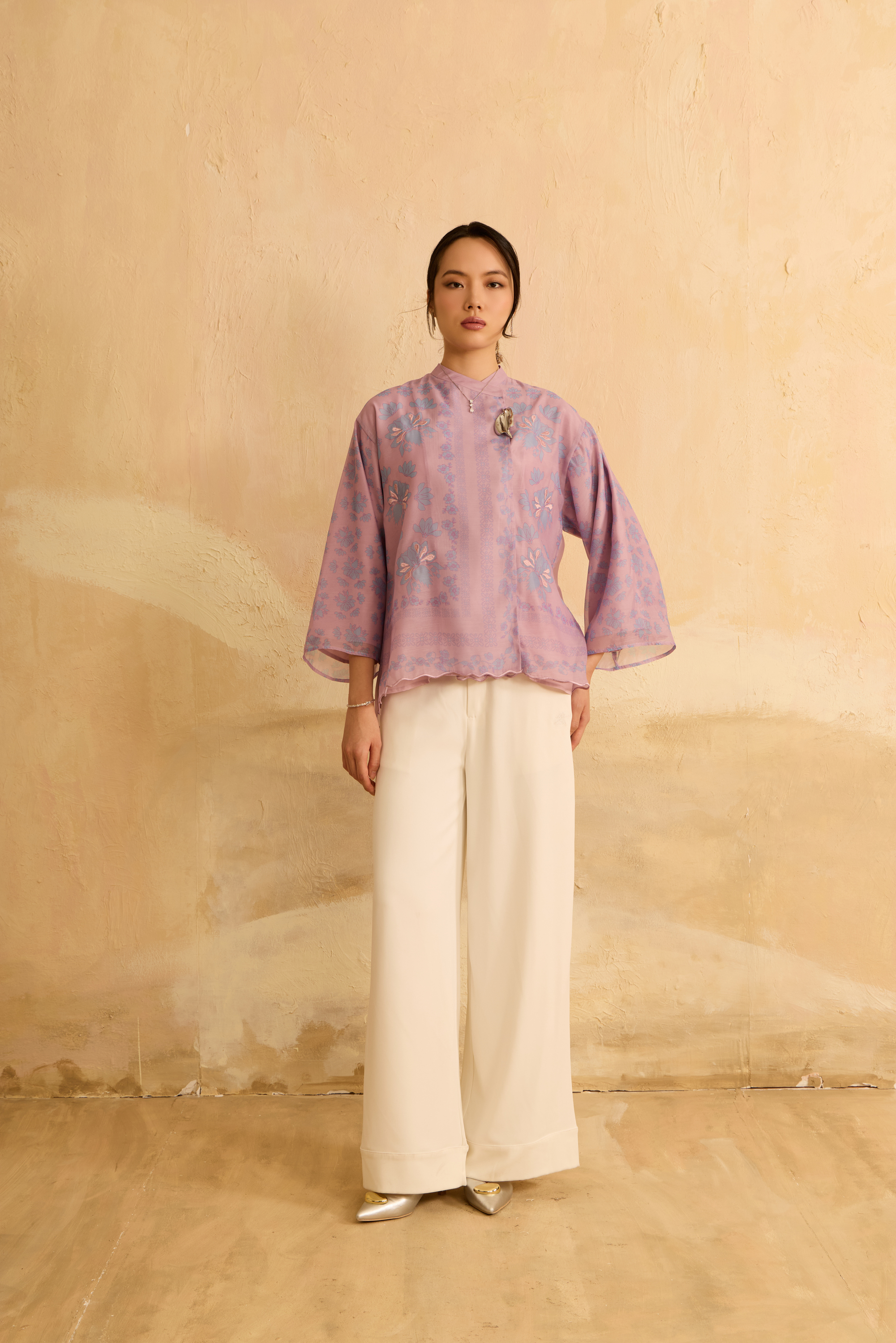 Elda Lilac Printed Boxy Top