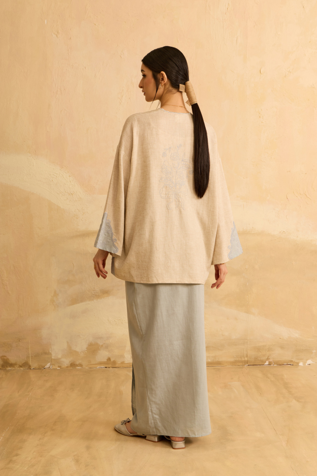 Naima Blue Embroidered Kedah Modern Kurung