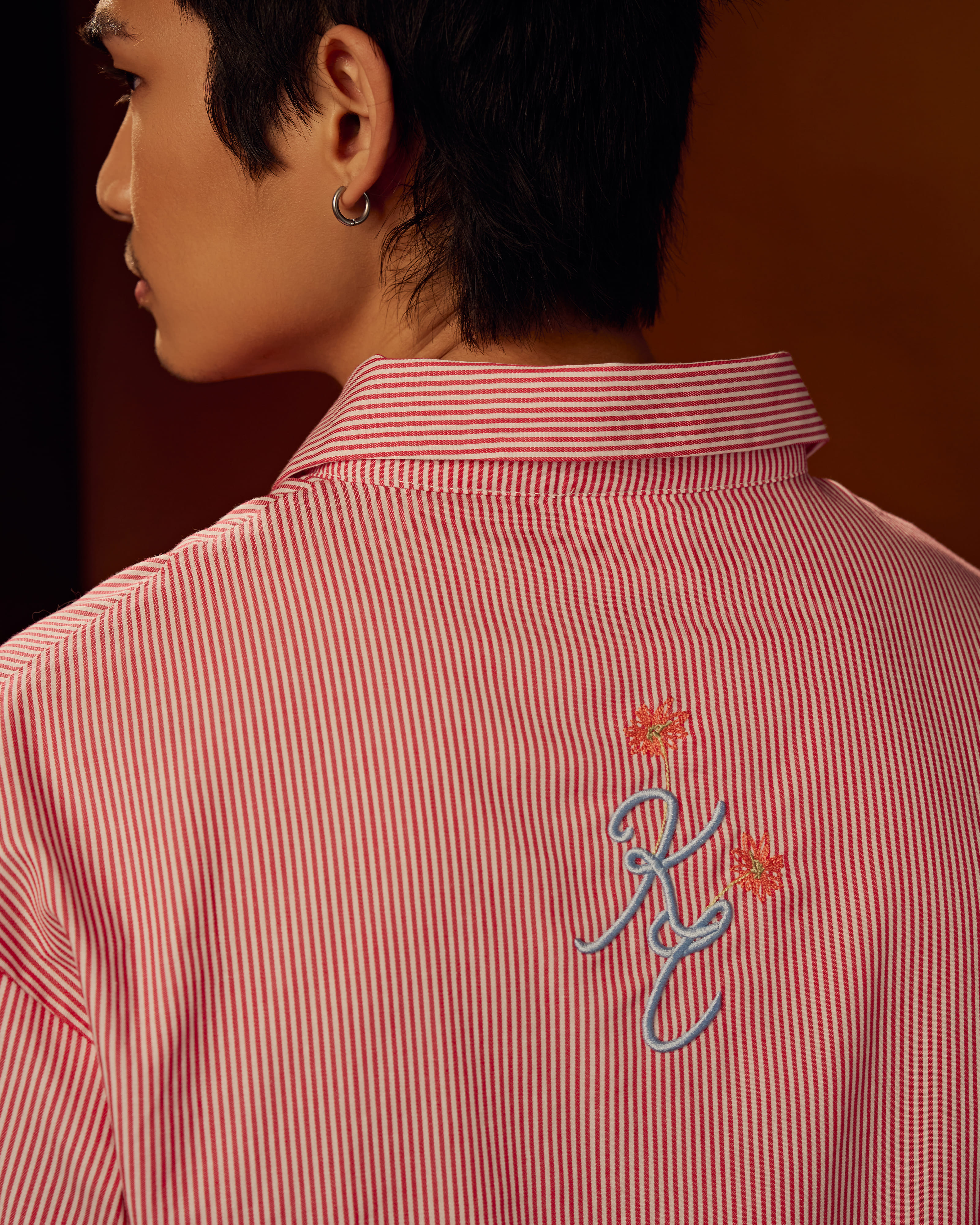 Boxy Detachable-Sleeves Striped Shirt