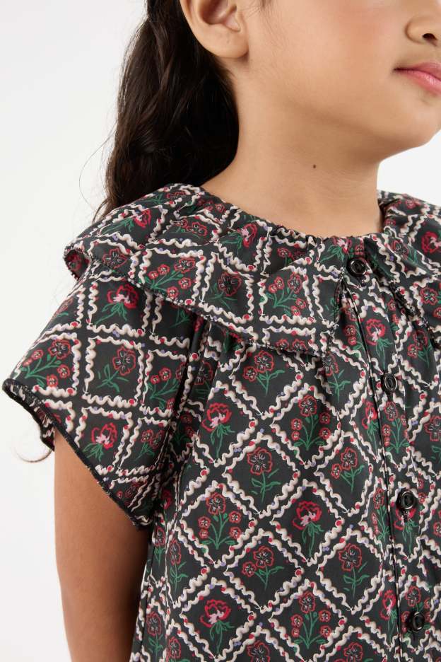 Memoria Black Mini Flounce Dress - Girls