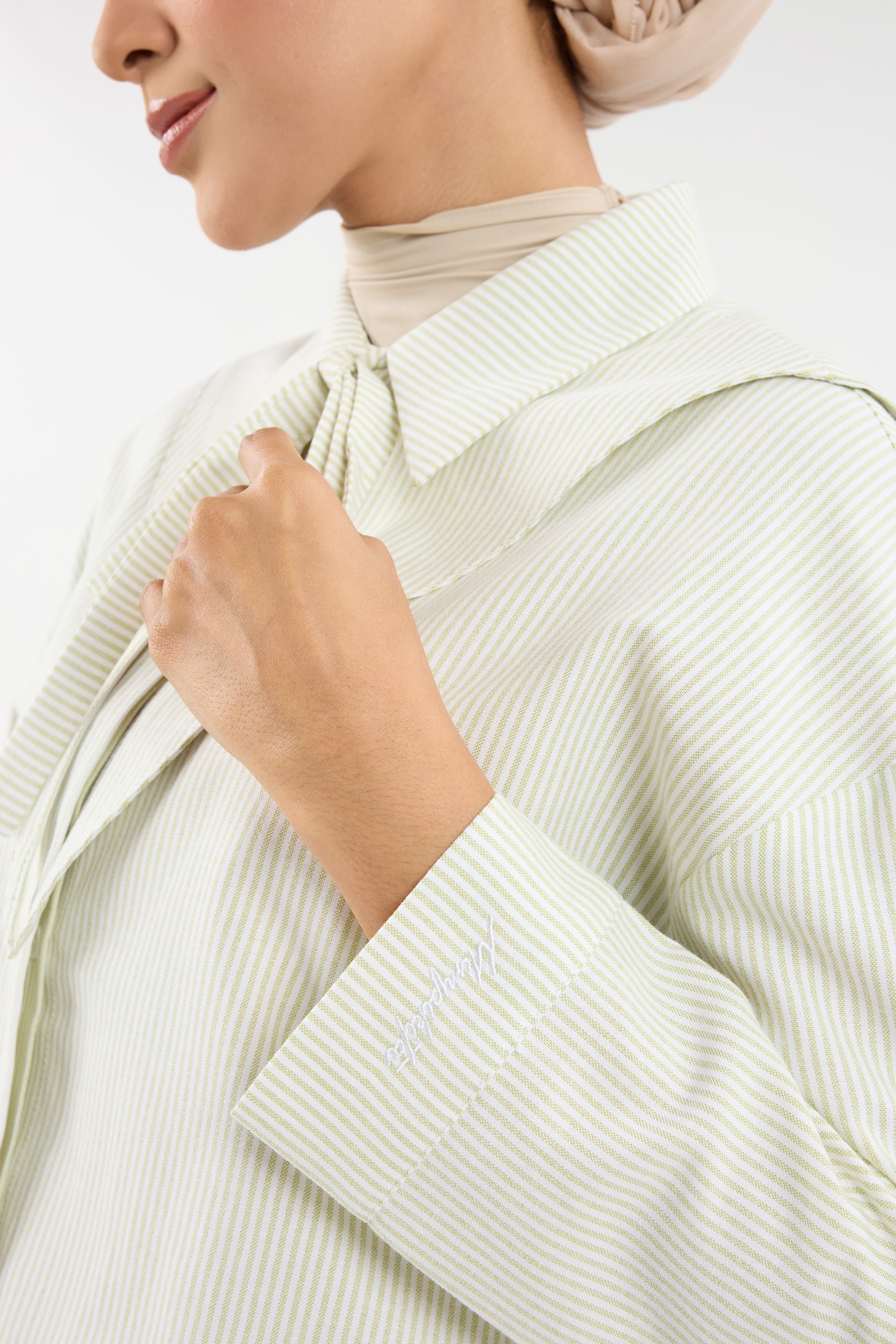 Harmoni Matcha Green Striped Linen Shirt