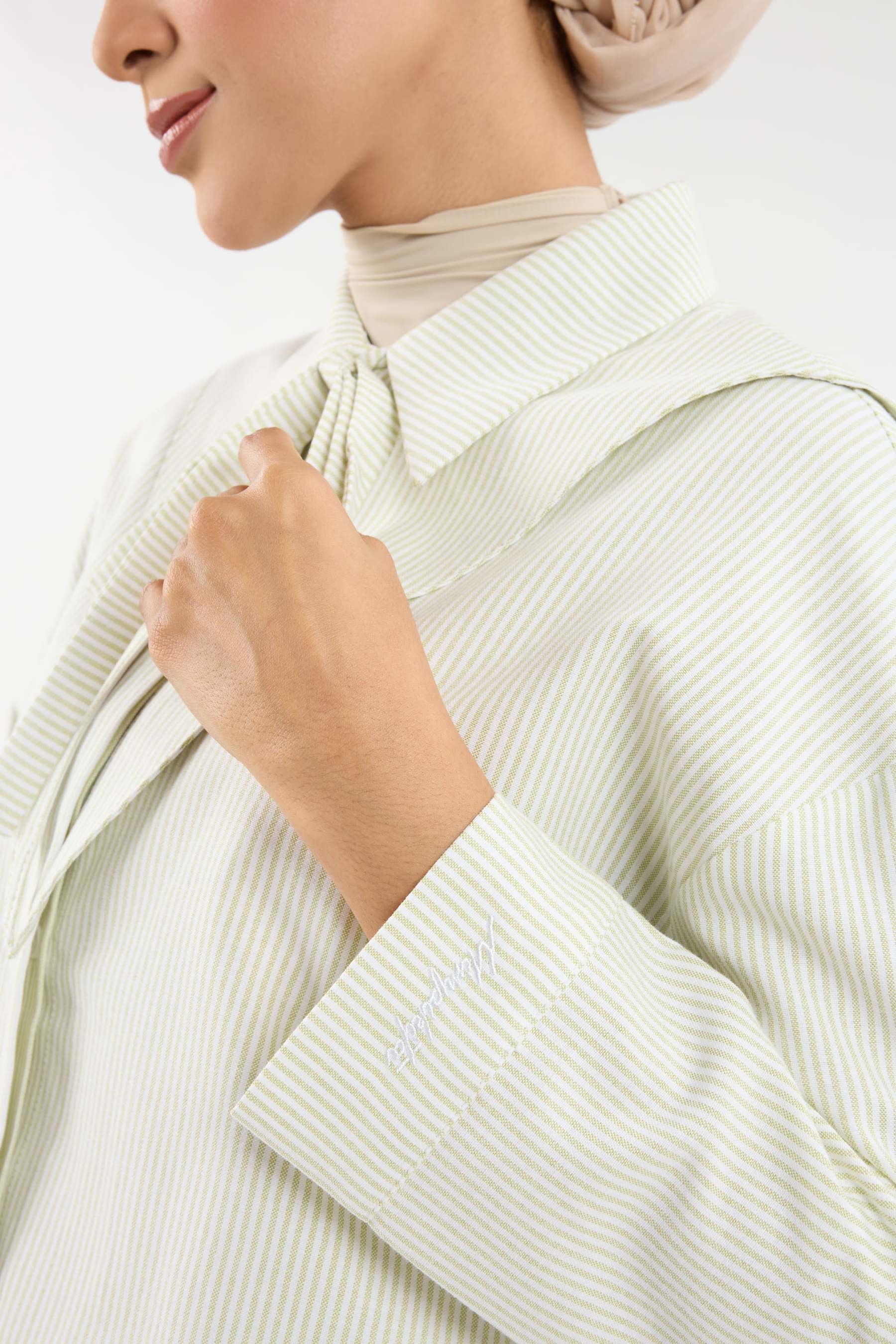 Harmoni Matcha Green Striped Linen Shirt