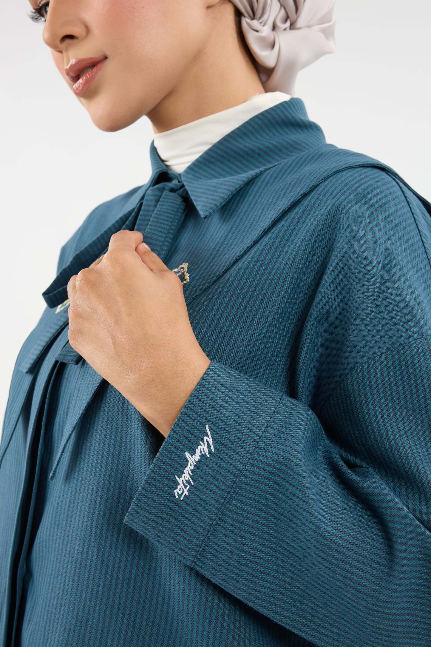 Harmoni Teal Blue Striped Linen Shirt