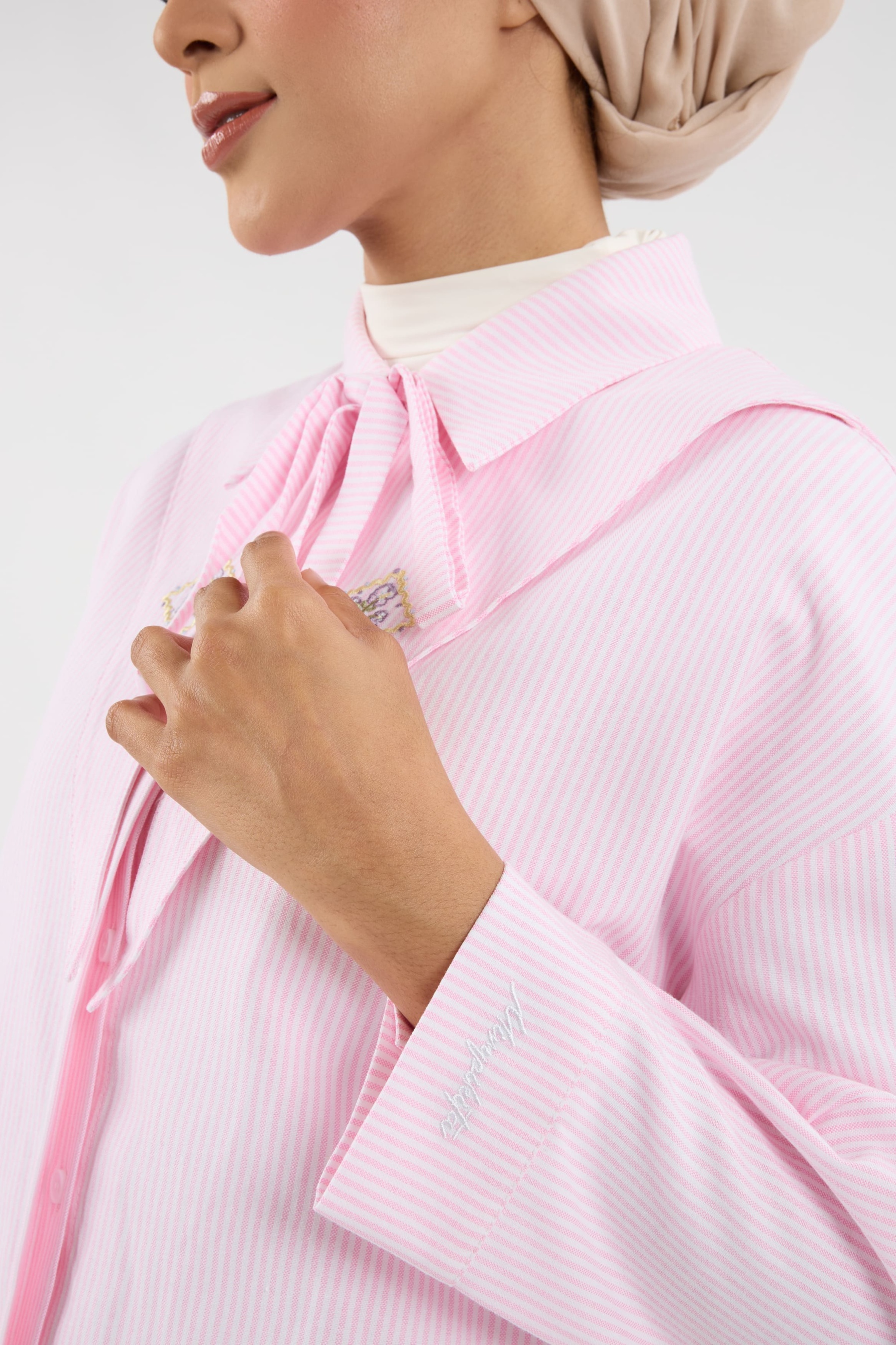 Harmoni Baby Pink Striped Linen Shirt