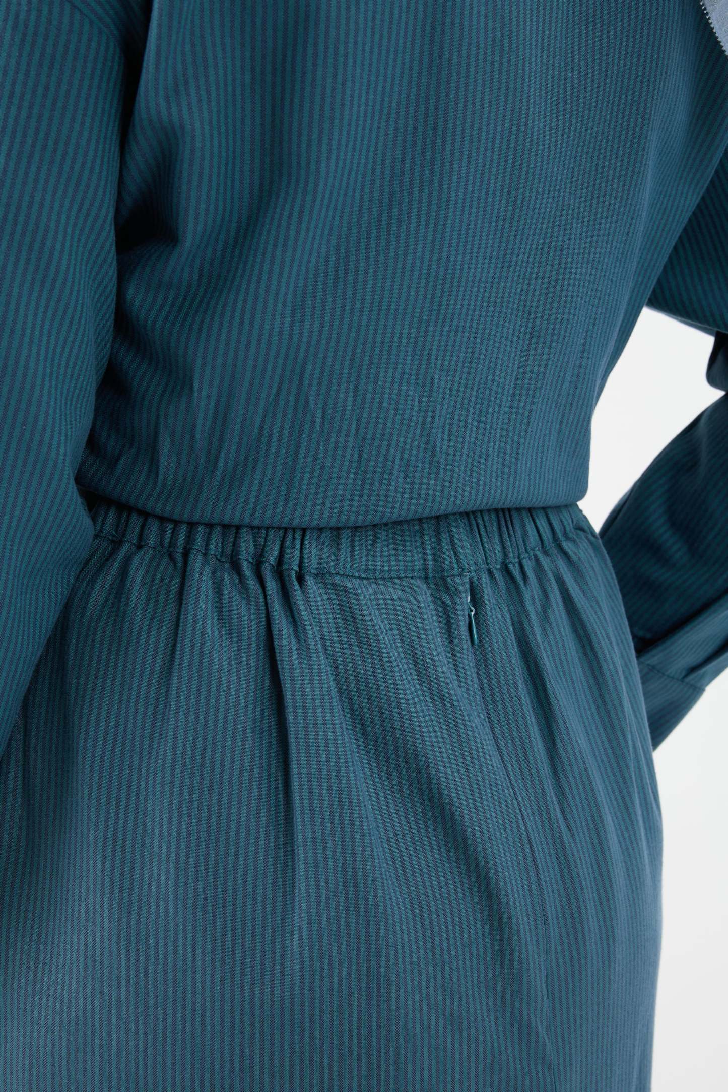 Harmoni Teal Blue Striped Linen Skirt