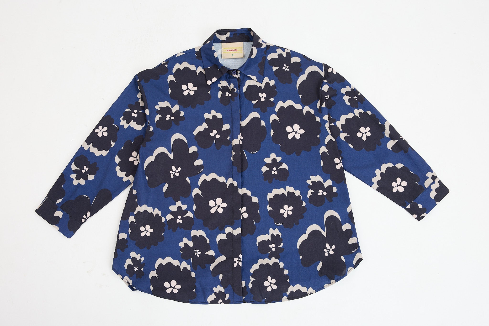 Fiora Navy Blue Printed Oversized Shirt