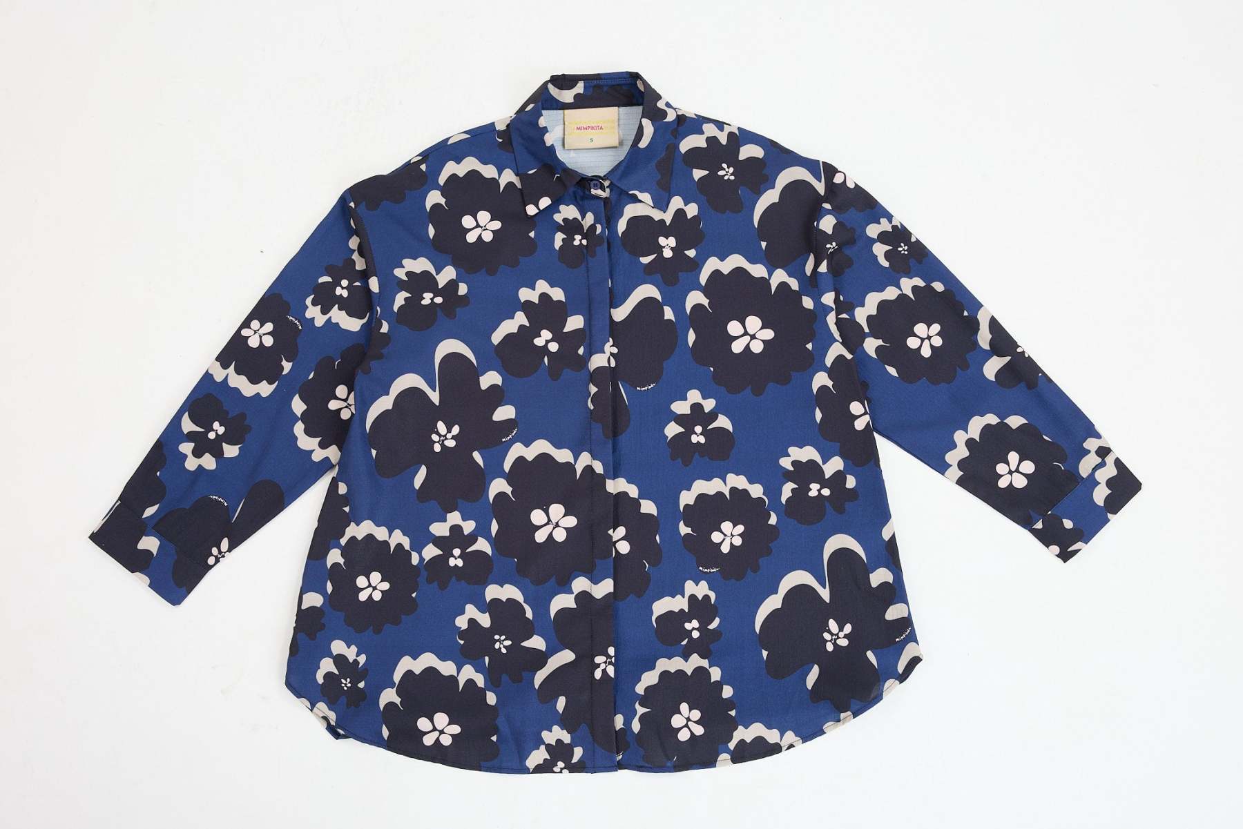Fiora Navy Blue Printed Oversized Shirt