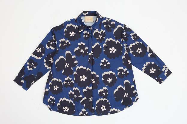 Fiora Navy Blue Printed Oversized Shirt