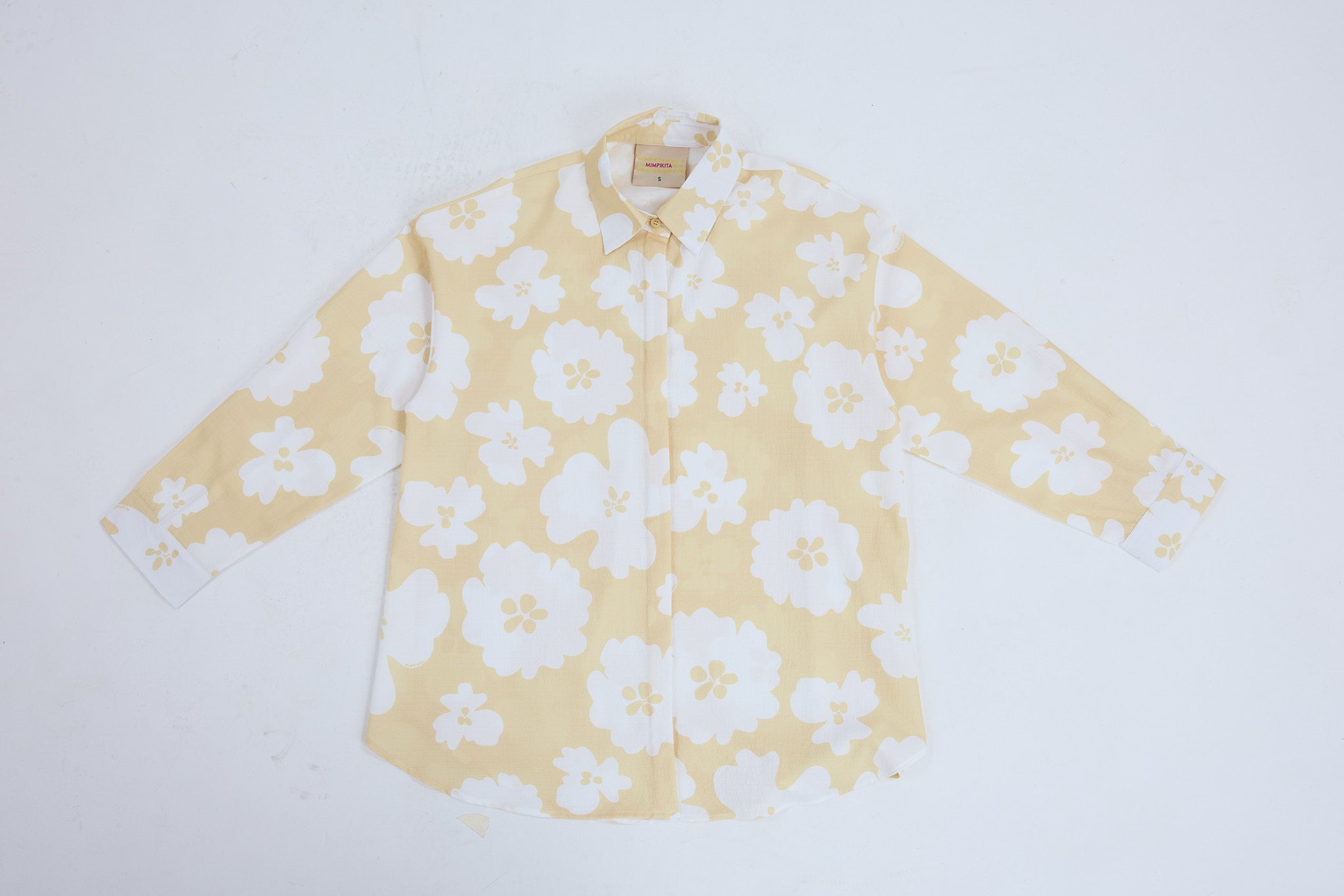 Fiora Butter Yellow Printed Oversized Shirt