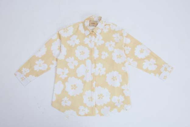 Fiora Butter Yellow Printed Oversized Shirt