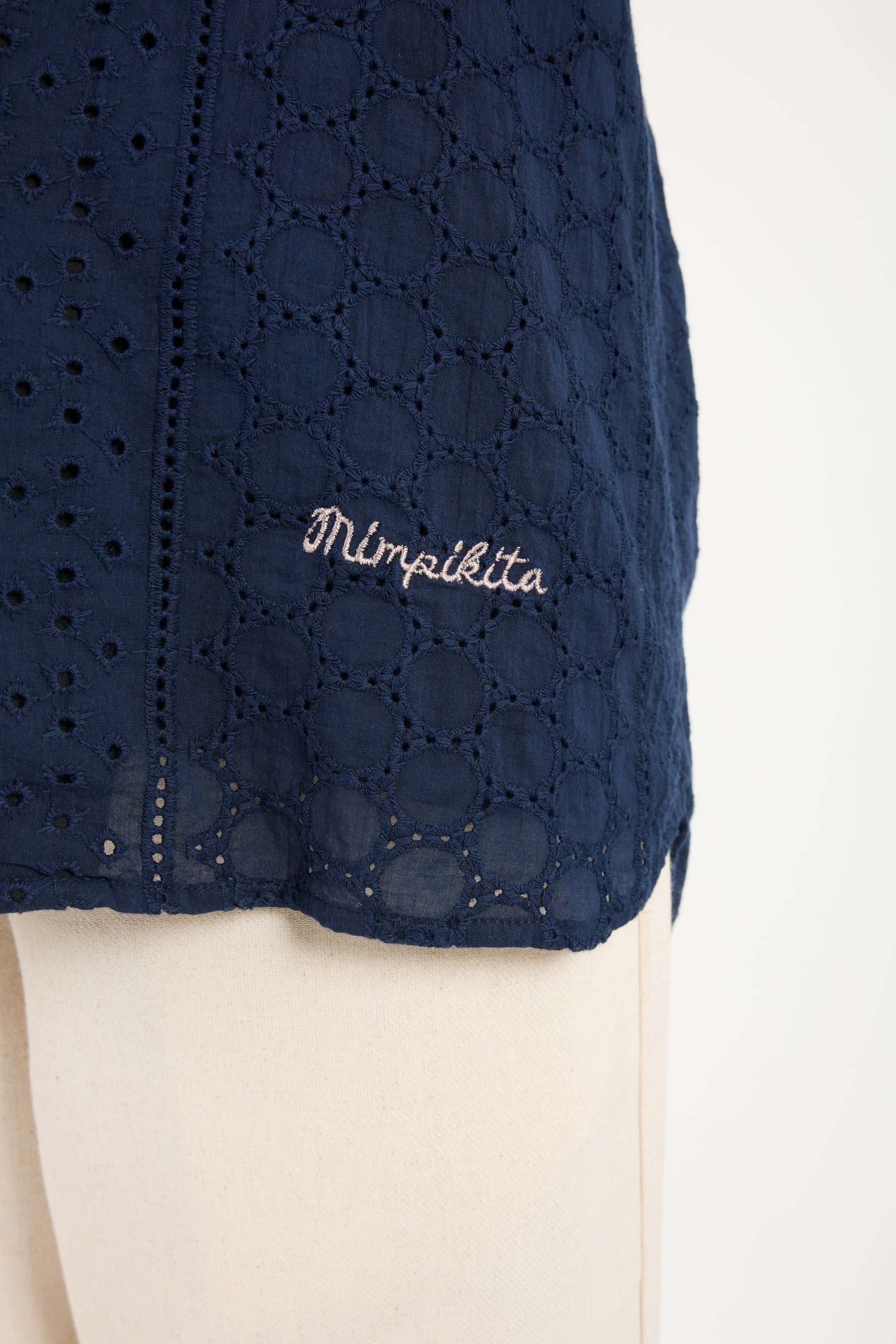 Tropika Navy Blue Textured Embroidered Shirt