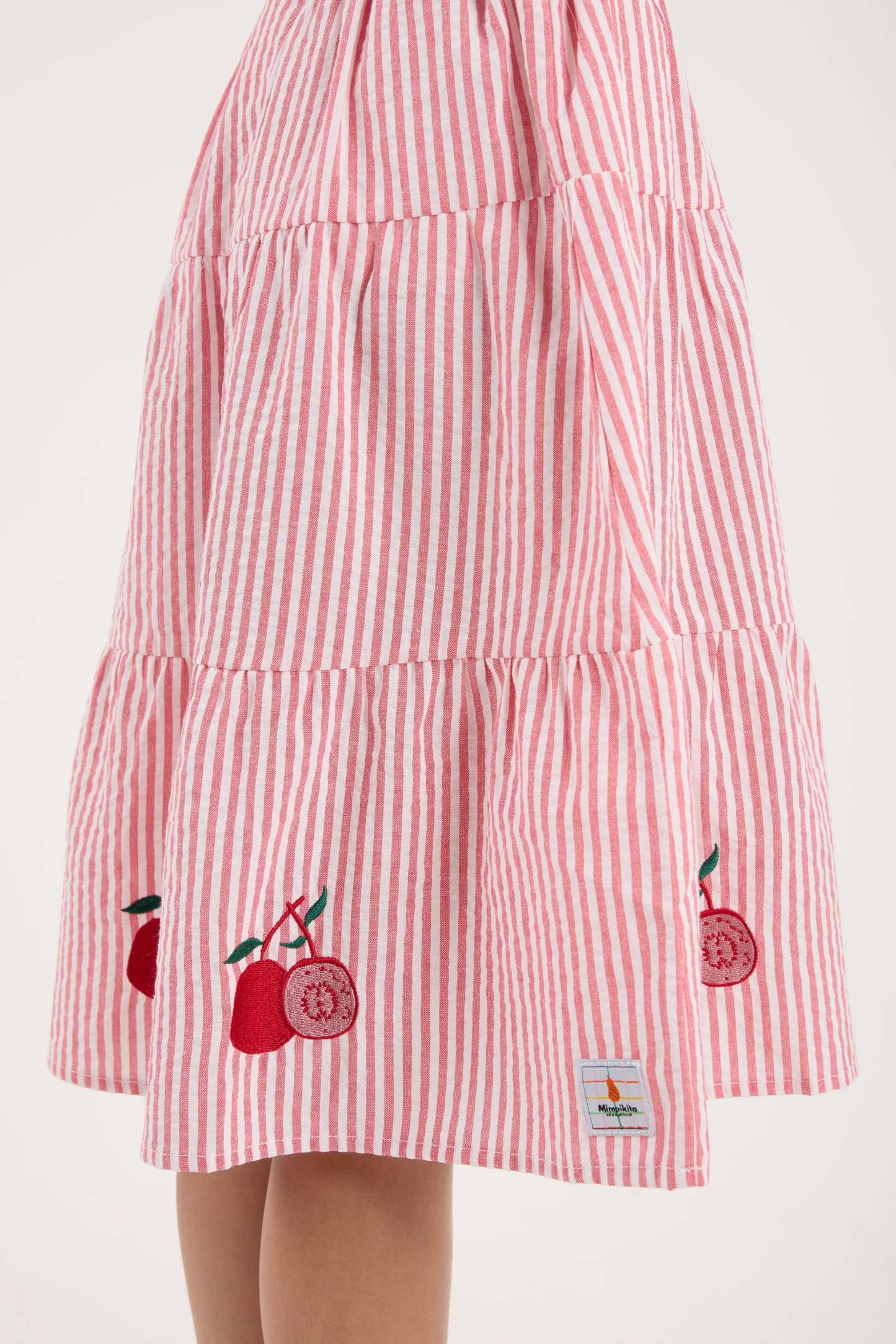 Guava Red Stripes Mini Tiered Skirt - Girls