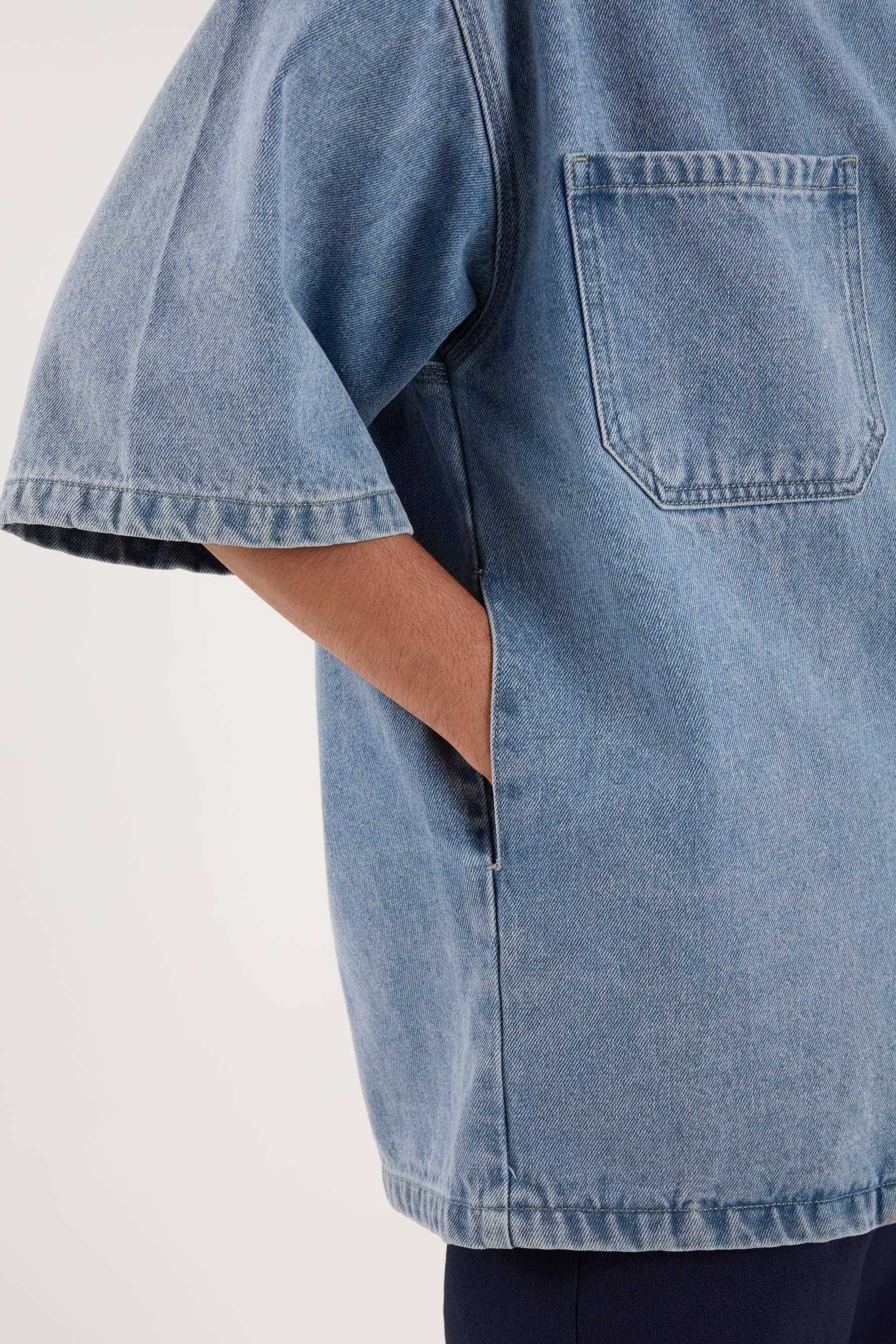 Acid Wash Blue Oversized Denim Shirt - Men's