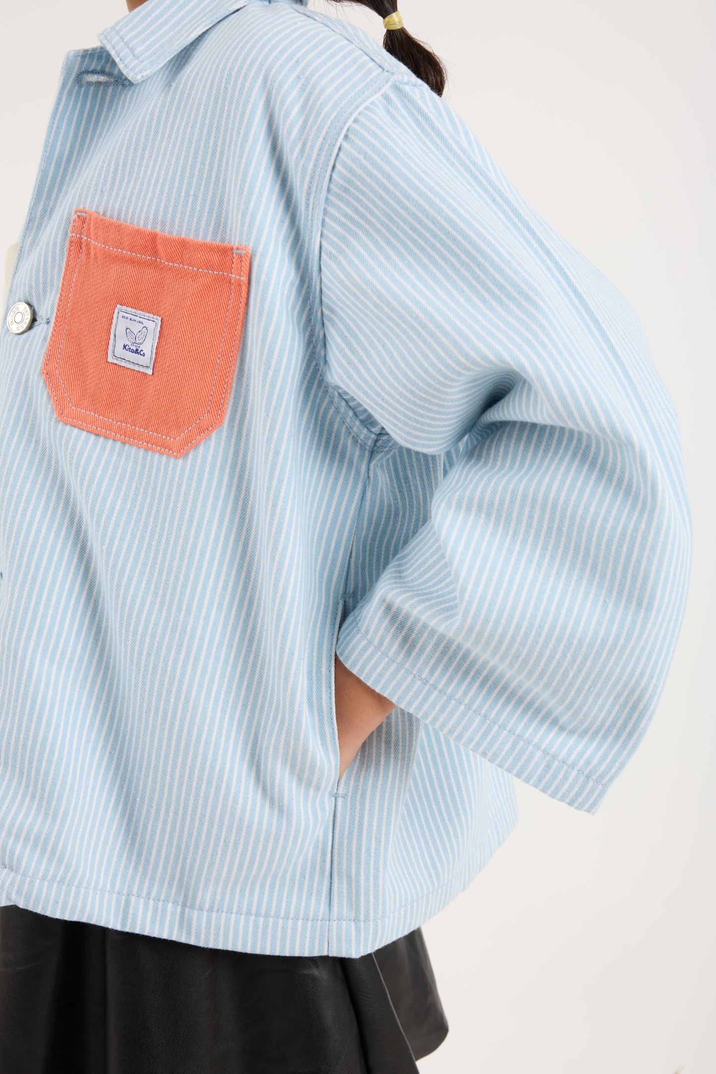 Light Blue Stripes Mini Oversized Denim Shirt - Kids