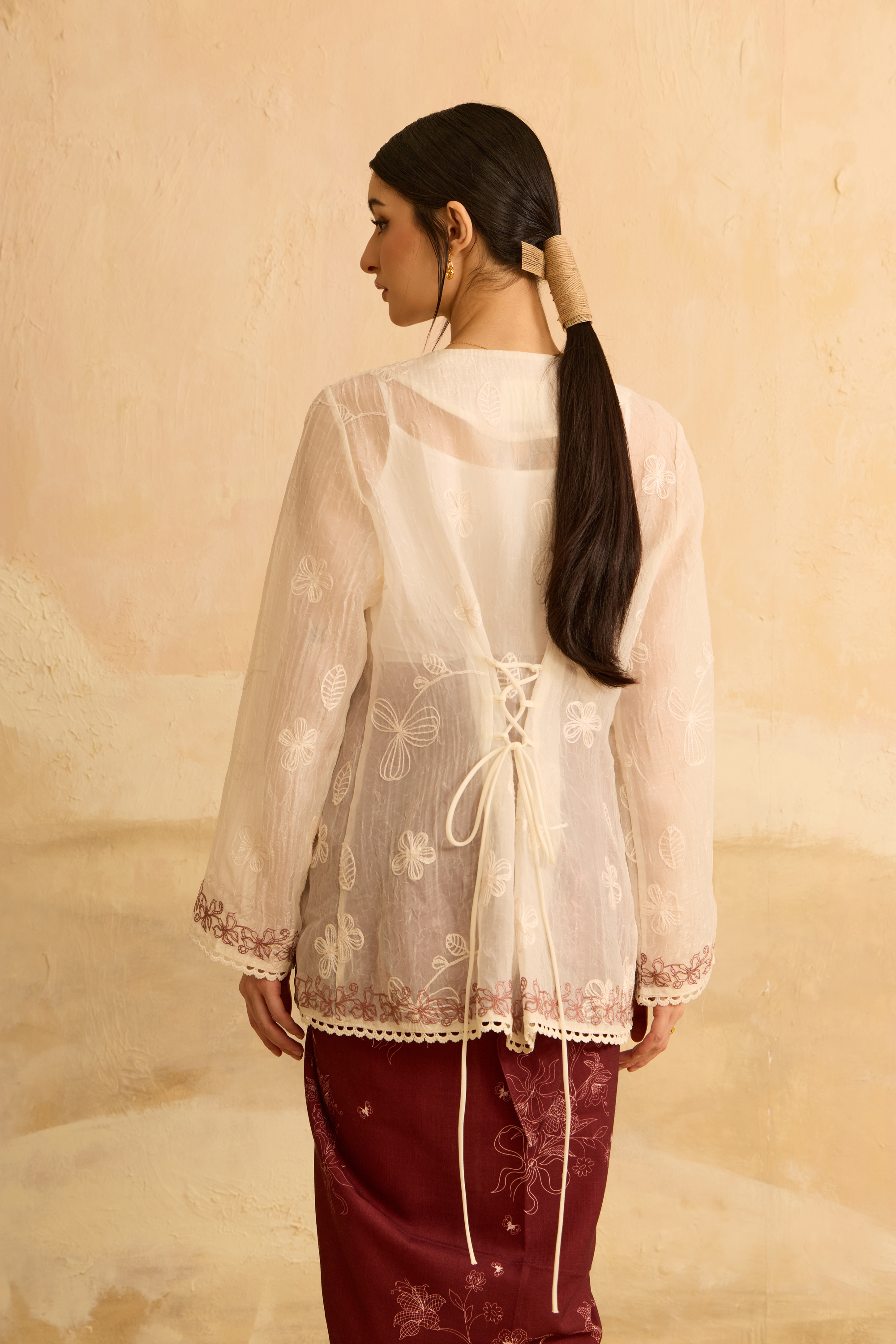 Kaylani Cream Embroidered Lace Kebaya Top