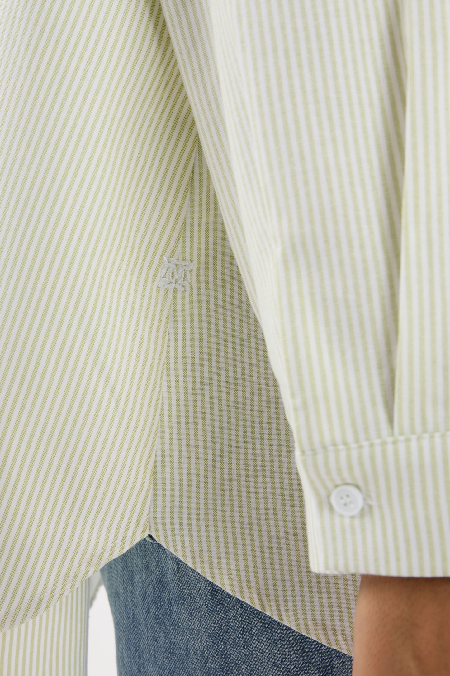 Harmoni Matcha Green Striped Linen Shirt