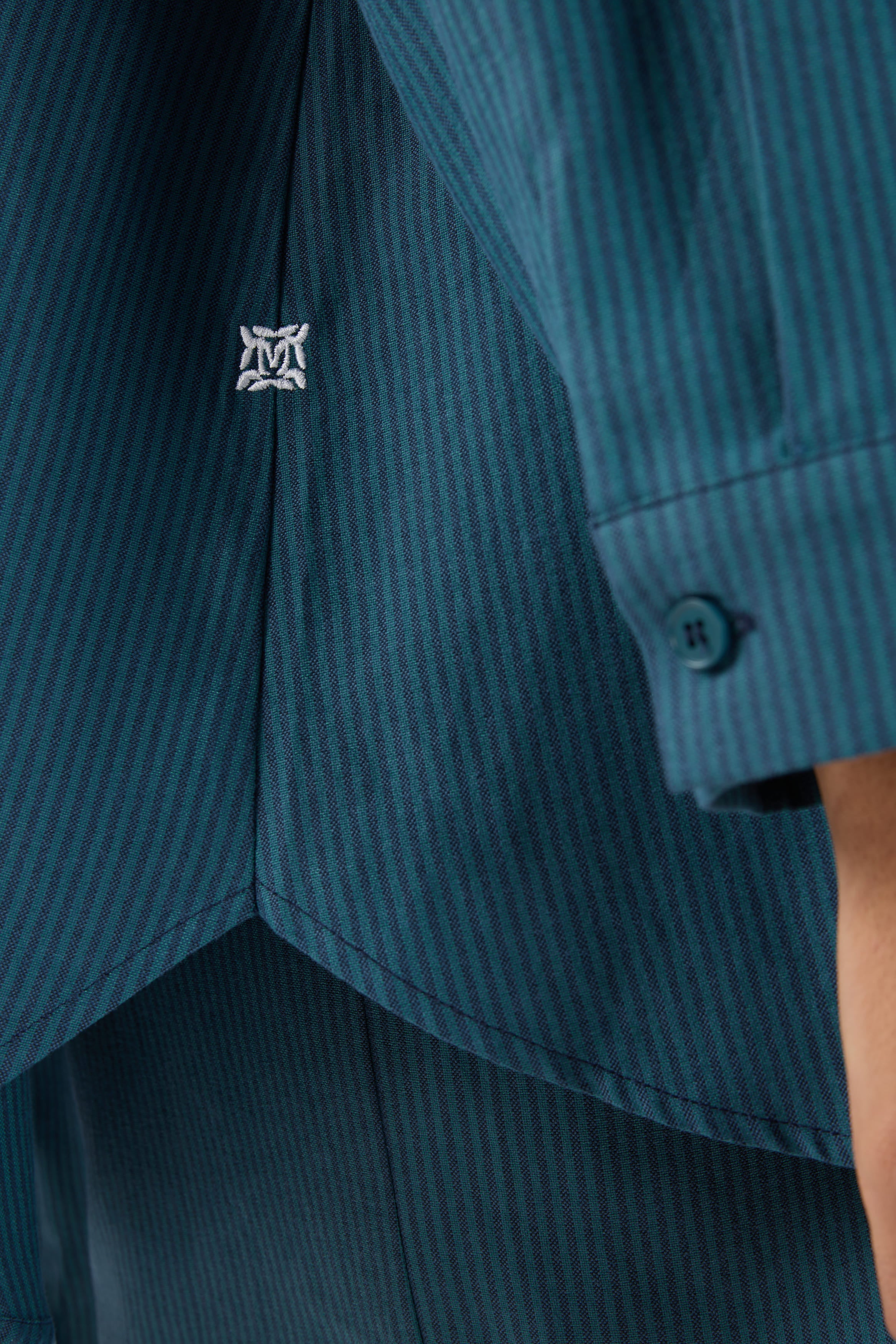 Harmoni Teal Blue Striped Linen Shirt