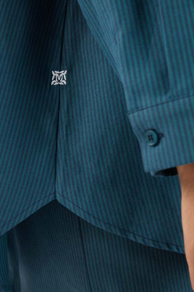 Harmoni Teal Blue Striped Linen Shirt